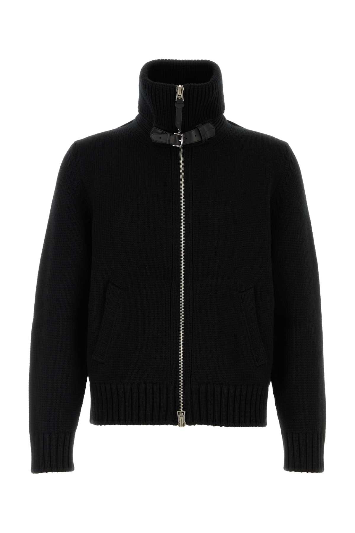 Tom Ford Wool Sweater With Front Pockets And High Collar In Black