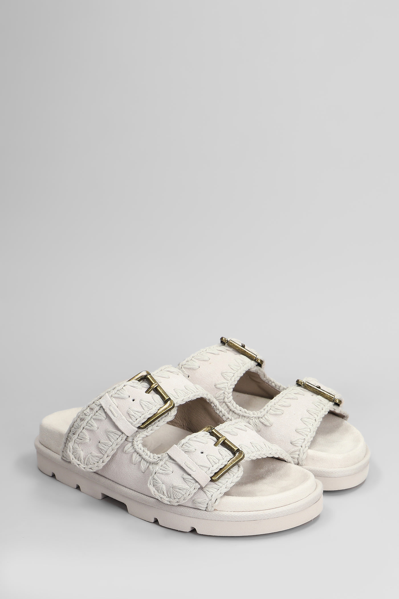 Shop Mou Low Bio Flats In Grey Suede