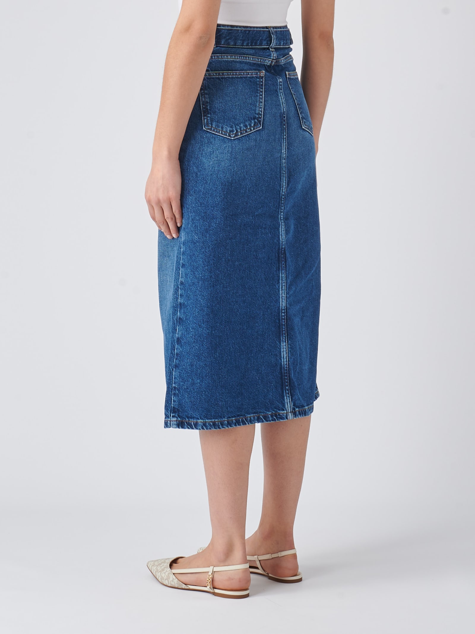 Shop Twinset Cotton Skirt In Denim