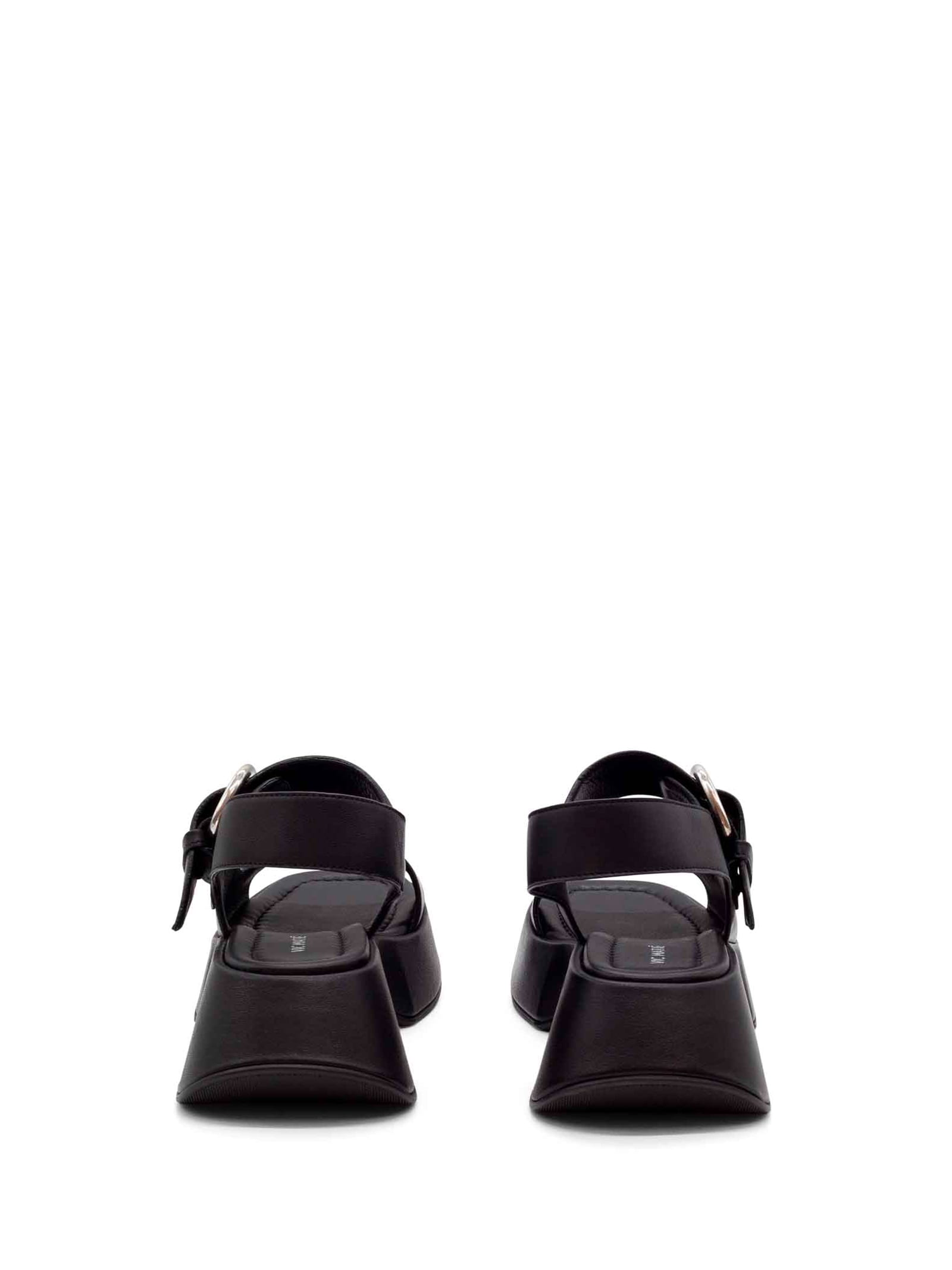 Shop Vic Matie Black Leather Sandal With Maxi Buckle In Nero