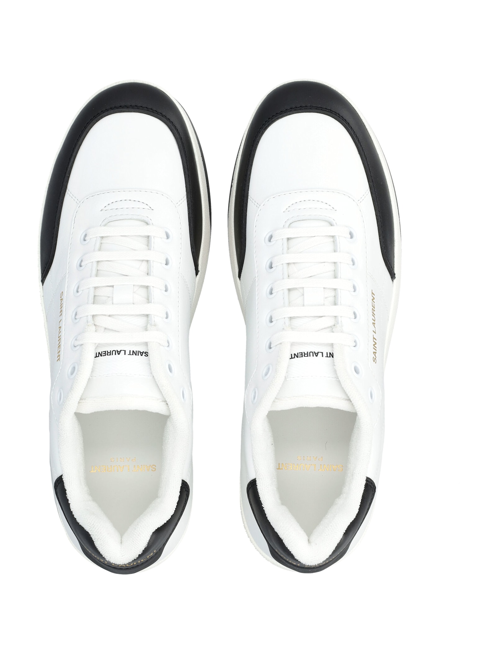 Saint Laurent White And Black Leather Sneakers In White