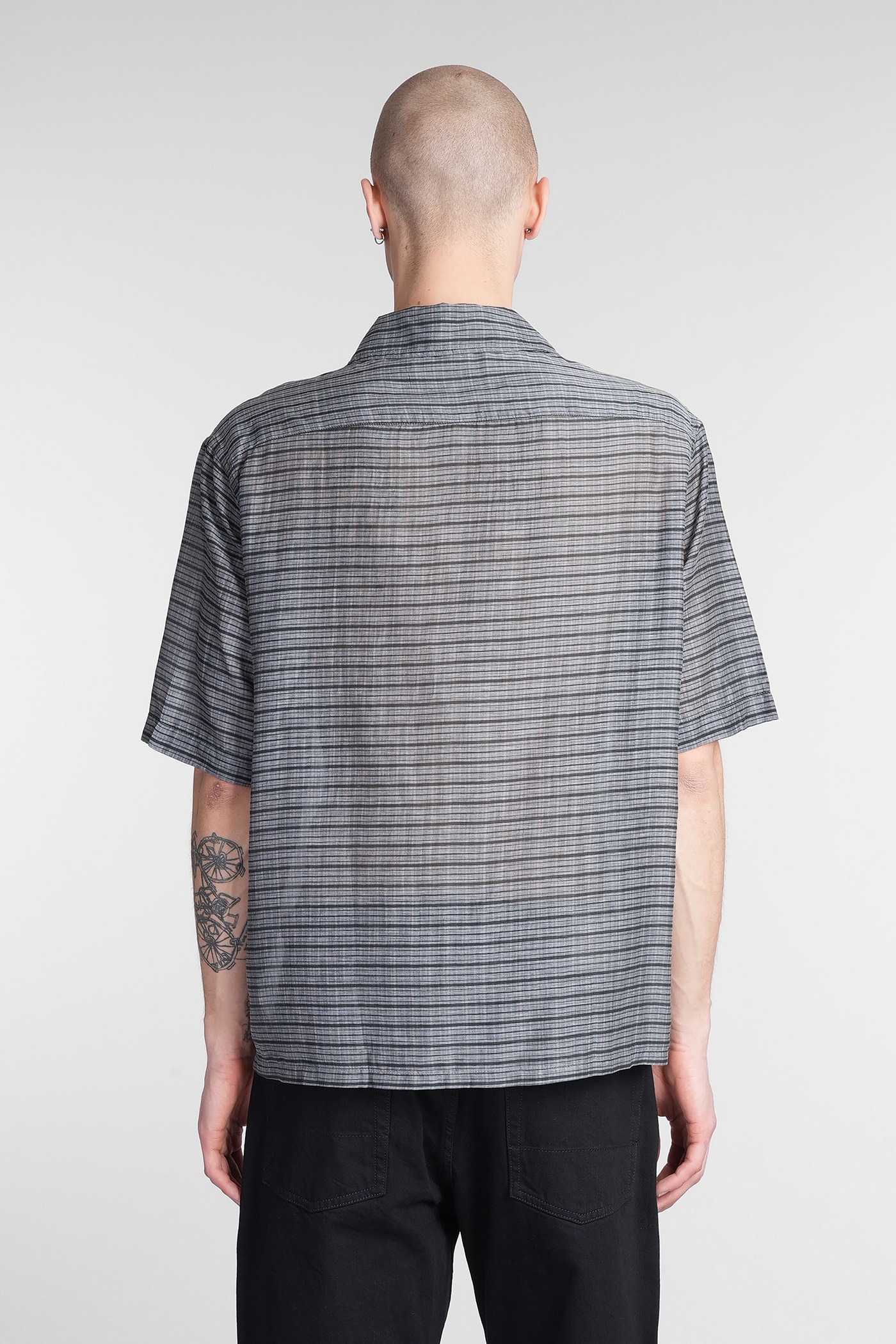 Our Legacy Heusen Checked Cotton And Silk Bowling Shirt In Grey