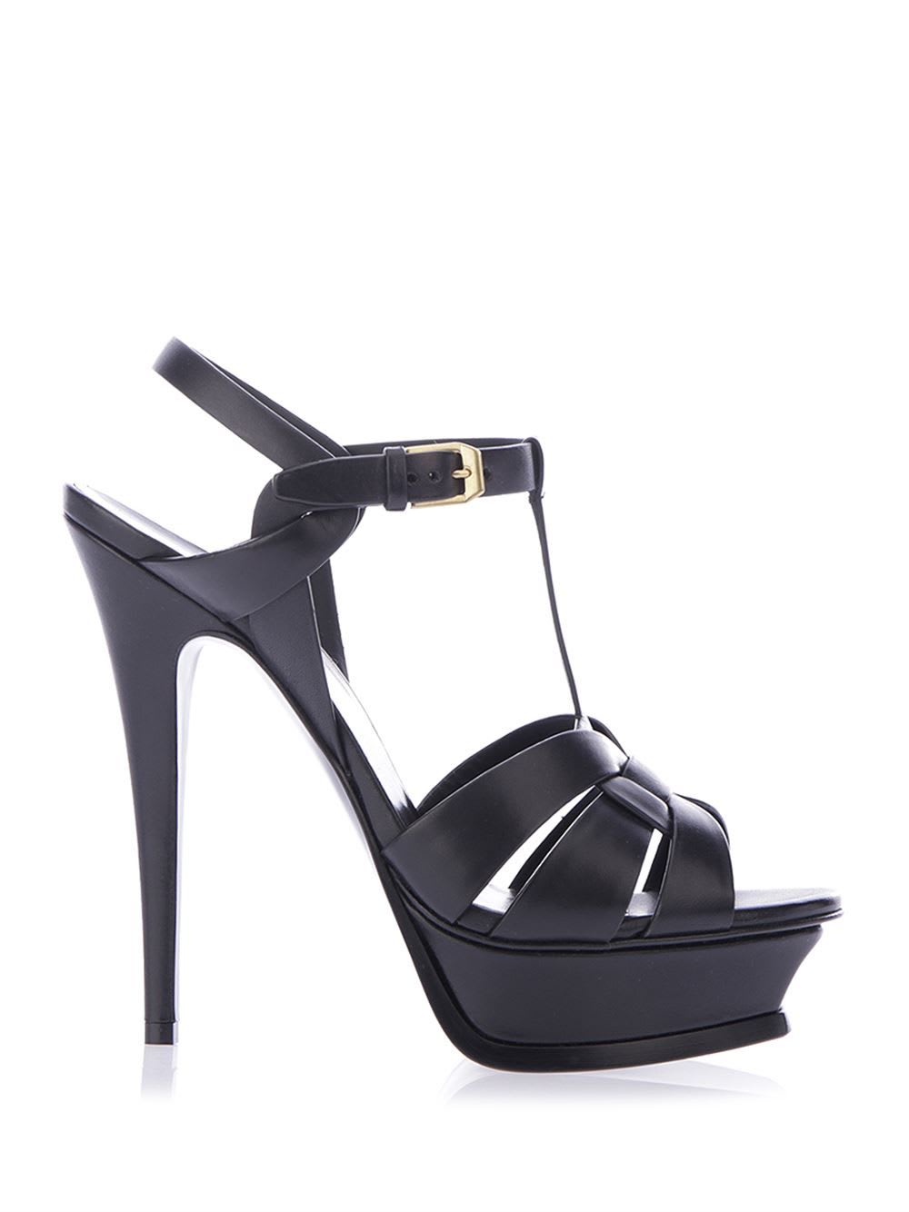 SAINT LAURENT BLACK LEATHER TRIBUTE SANDALS