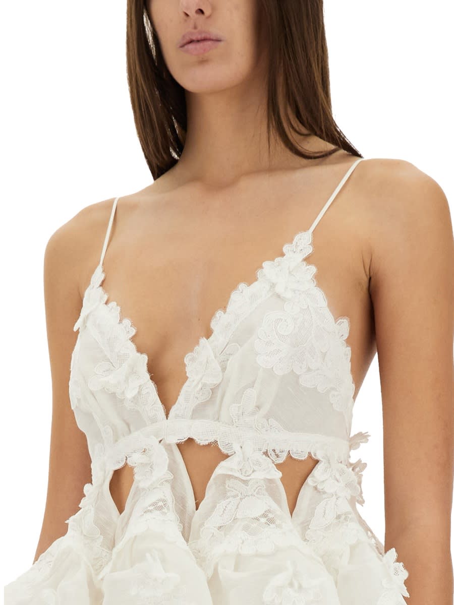 Zimmermann Crush Tiered Lace Mini Dress In Ivory
