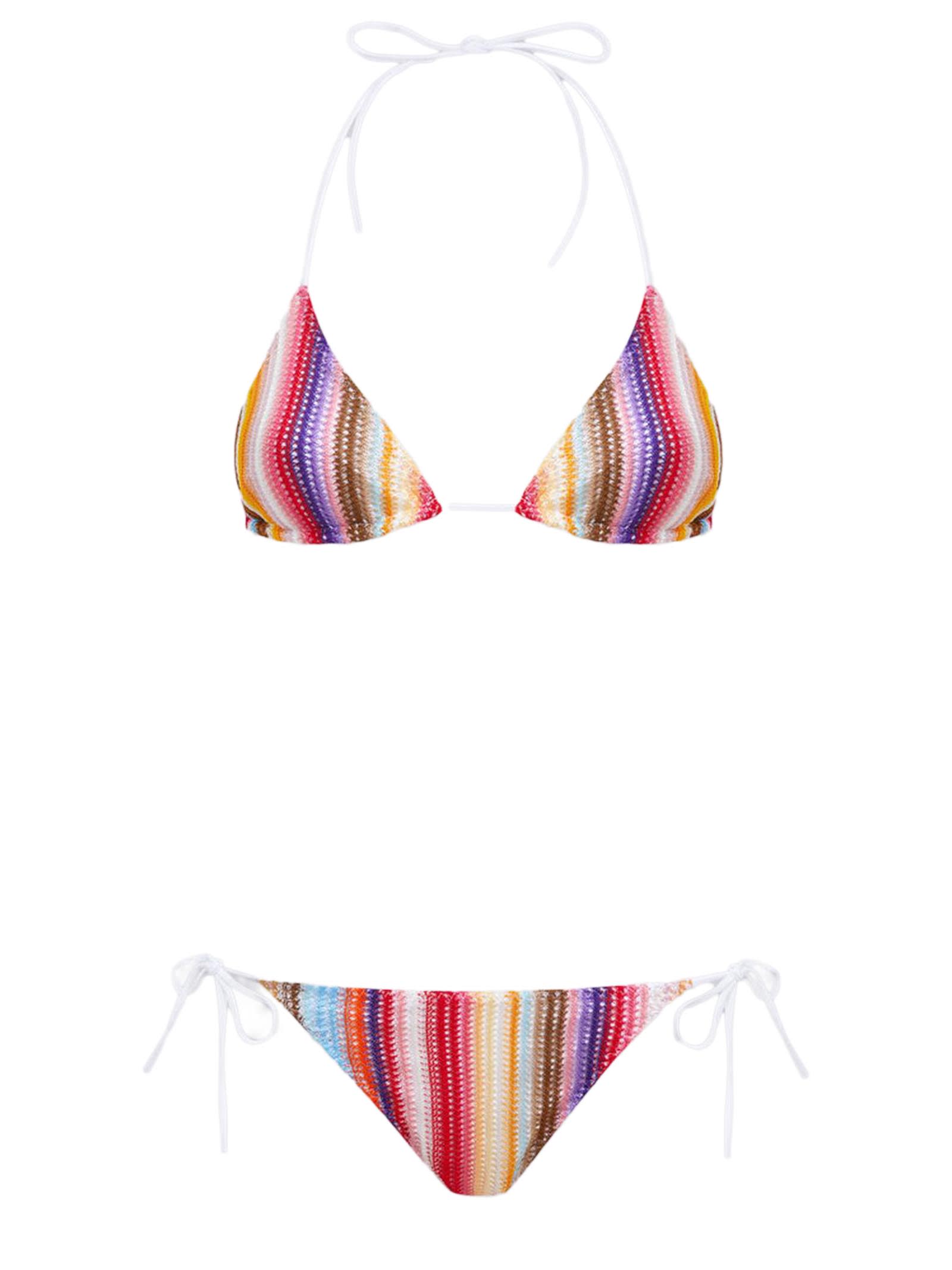 Shop Missoni Striped Open-knit Bikini In Multicolour
