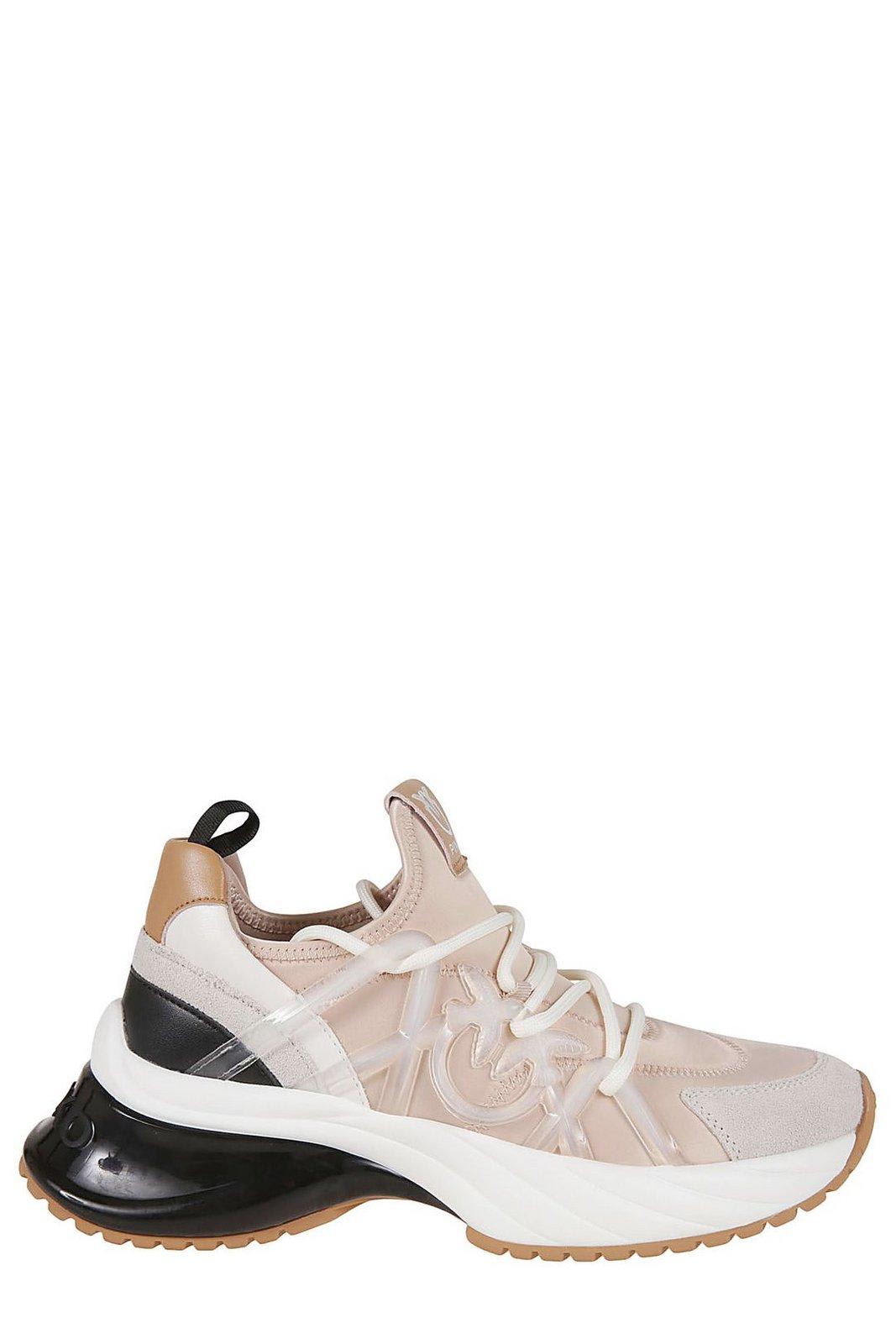 Shop Pinko Love Birds Panelled Lace-up Sneakers In Rosa E Bianco