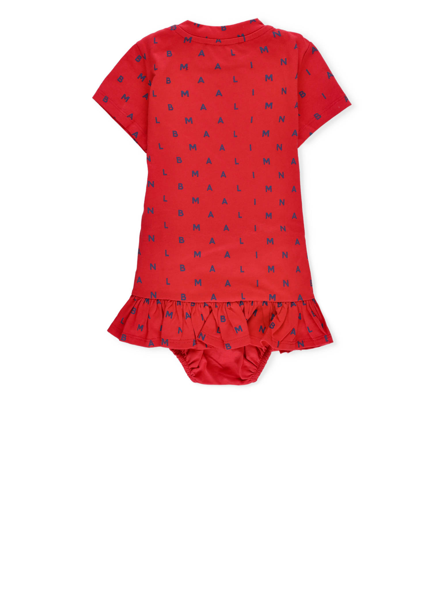 Shop Balmain Logoed Dress In Red