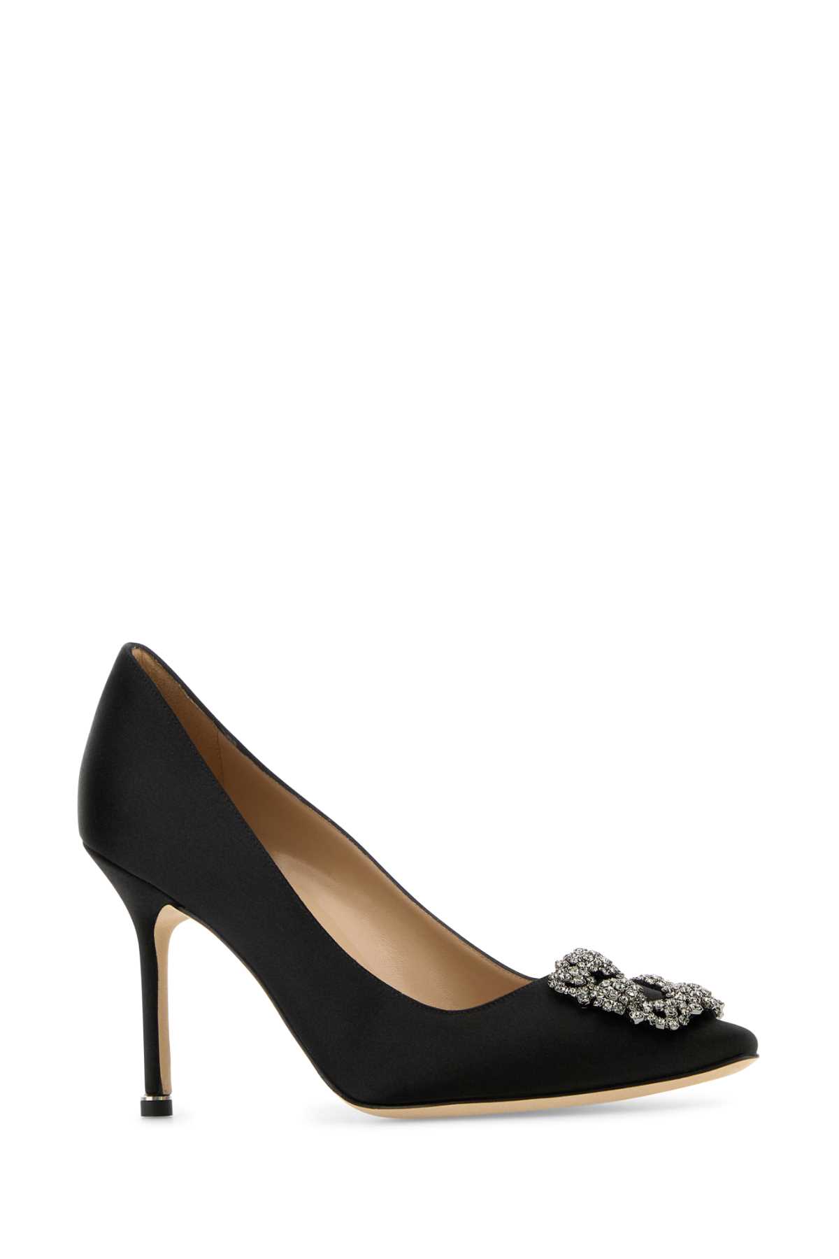 MANOLO BLAHNIK BLACK SATIN HANGISI PUMPS