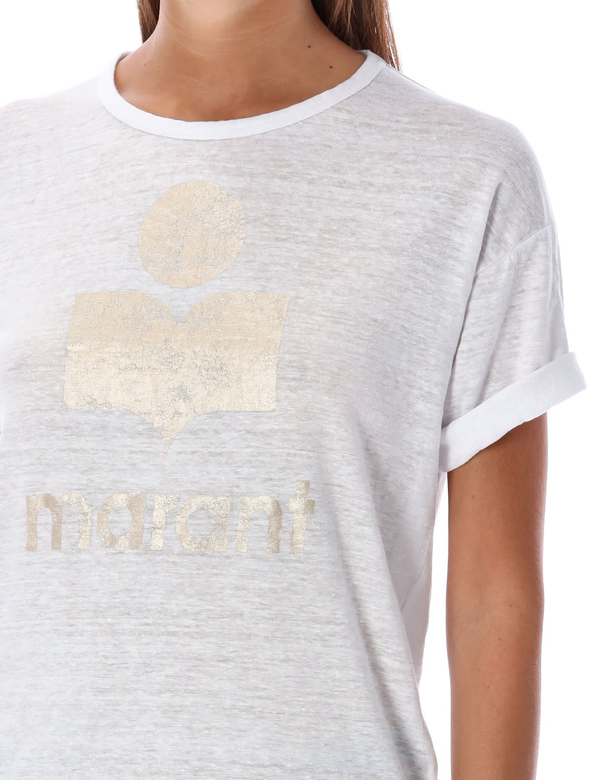 Isabel Marant Étoile Koldi Logo Linen T-shirt In White/light Gold
