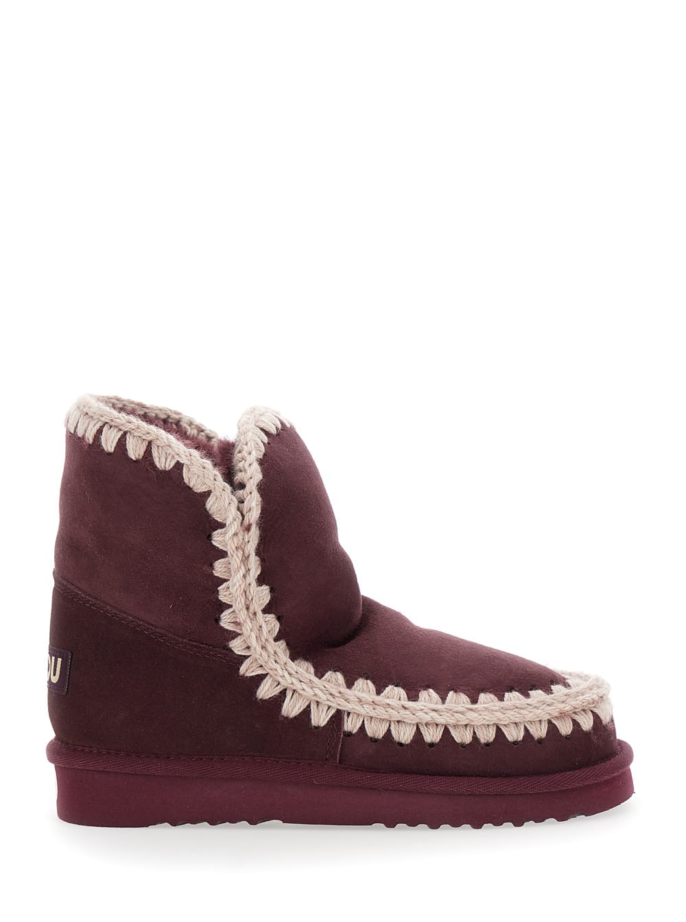 Mou Crochet-trimmed Suede Boots In Burgundy