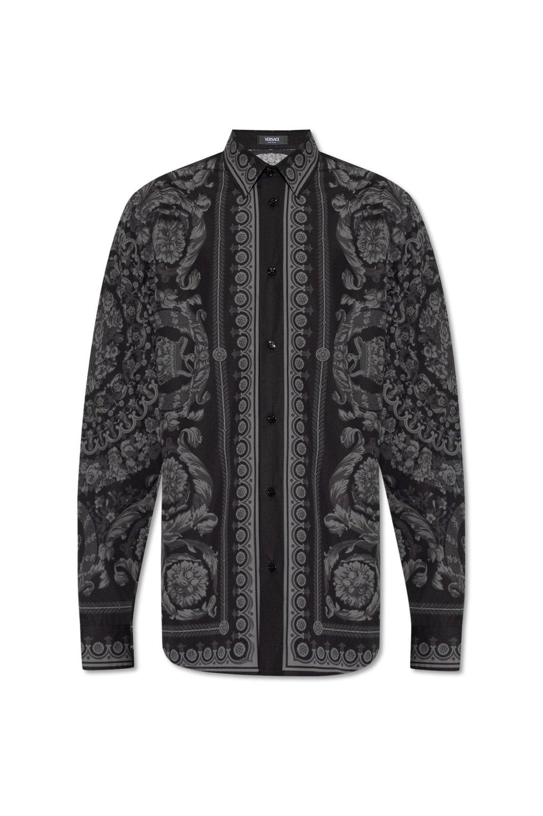 Shop Versace Barocco-printed Button-up Shirt In Nero