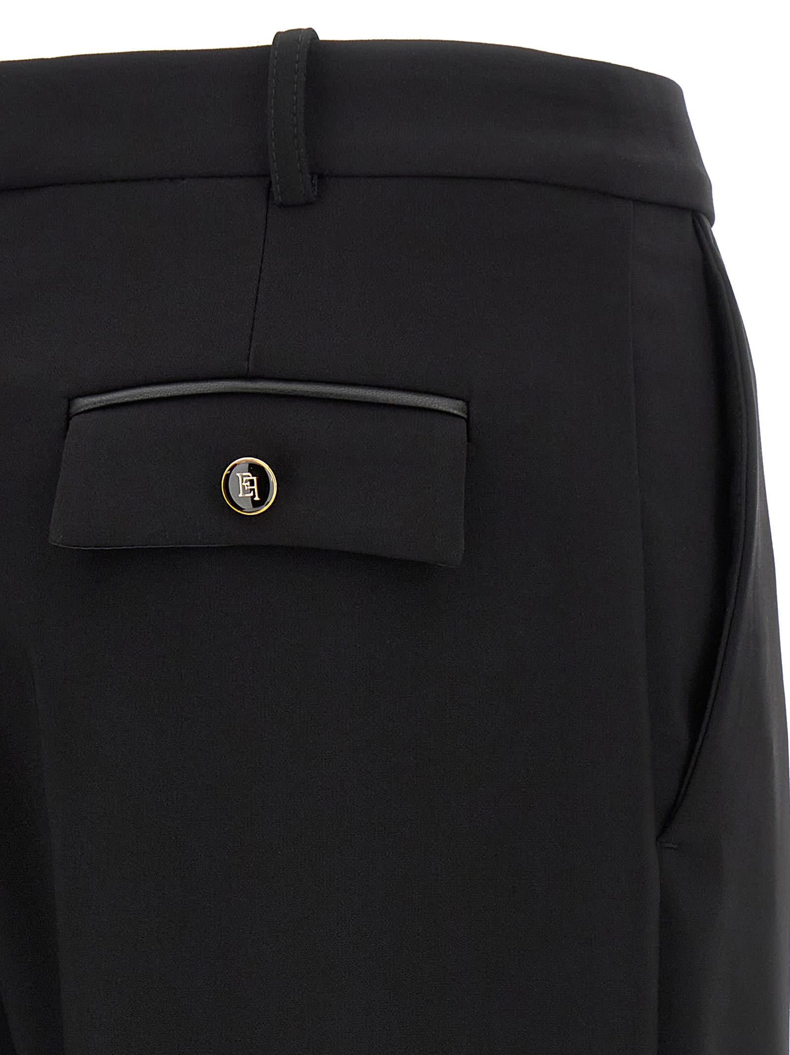 Elisabetta Franchi High-waisted Trousers With Wide Legs And Decorative Button Details In Black