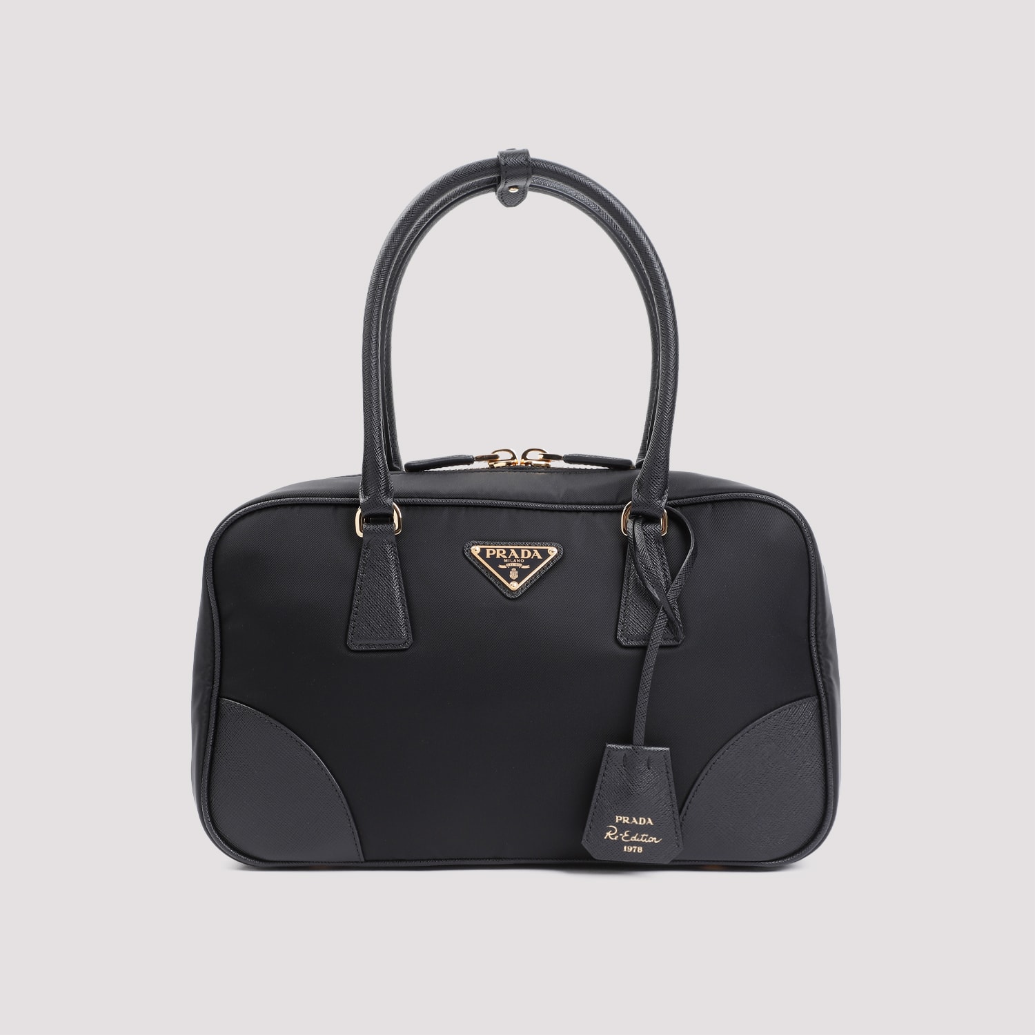 Prada Black Nylon And Leather Re-edition 1978 Handbag In Black