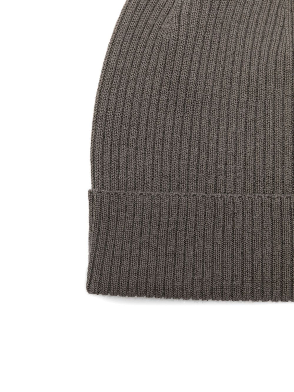 Rick Owens Cozy Ribbed Wool Beanie Folded Cuff In Brown