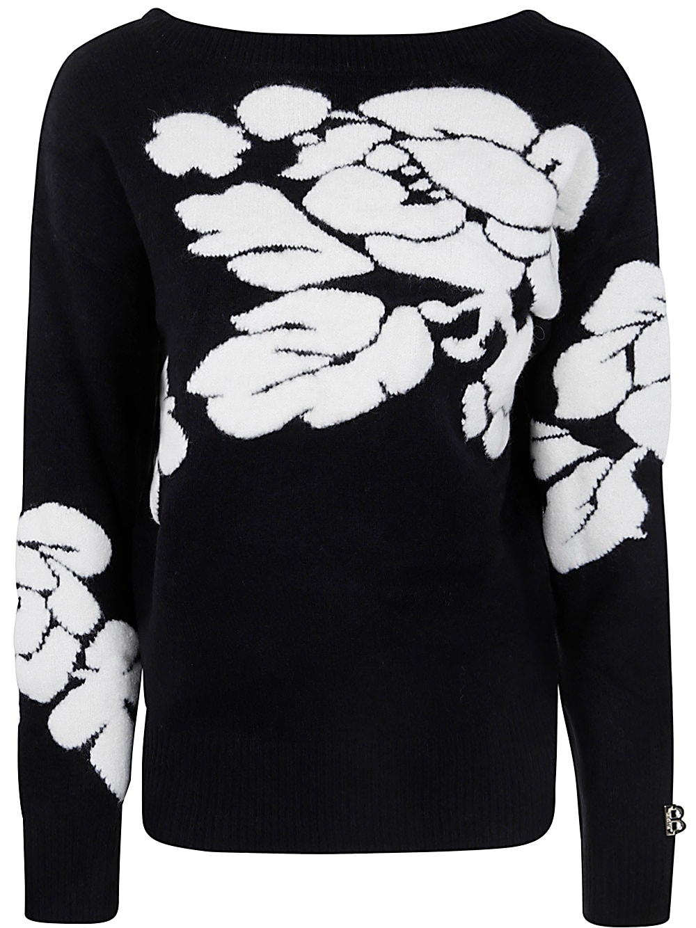 Shop Blugirl Embroidered Roses V Neck Sweater In Black Chalk