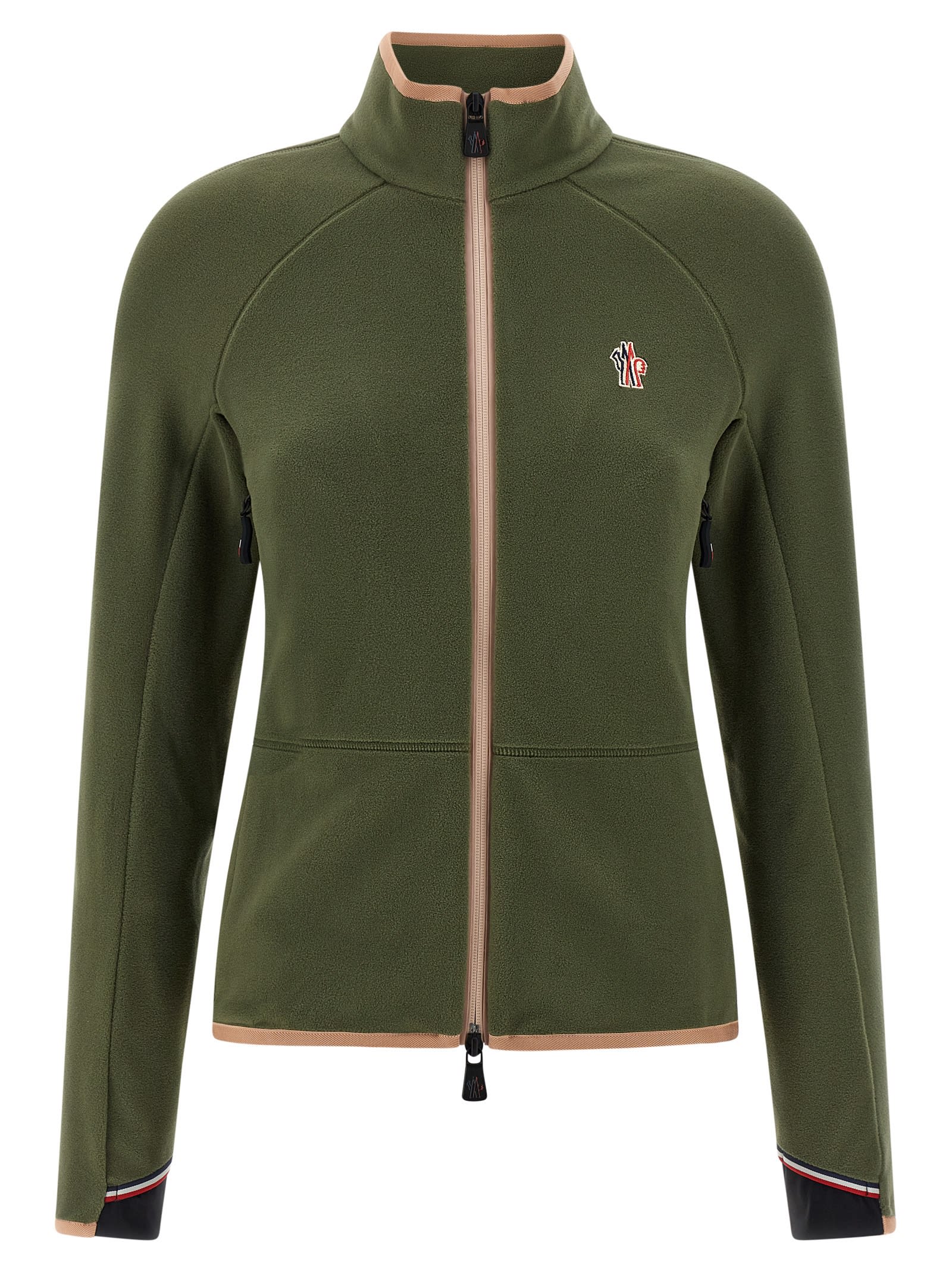 Moncler High Collar Long Sleeve Cardigan Sweater In Green
