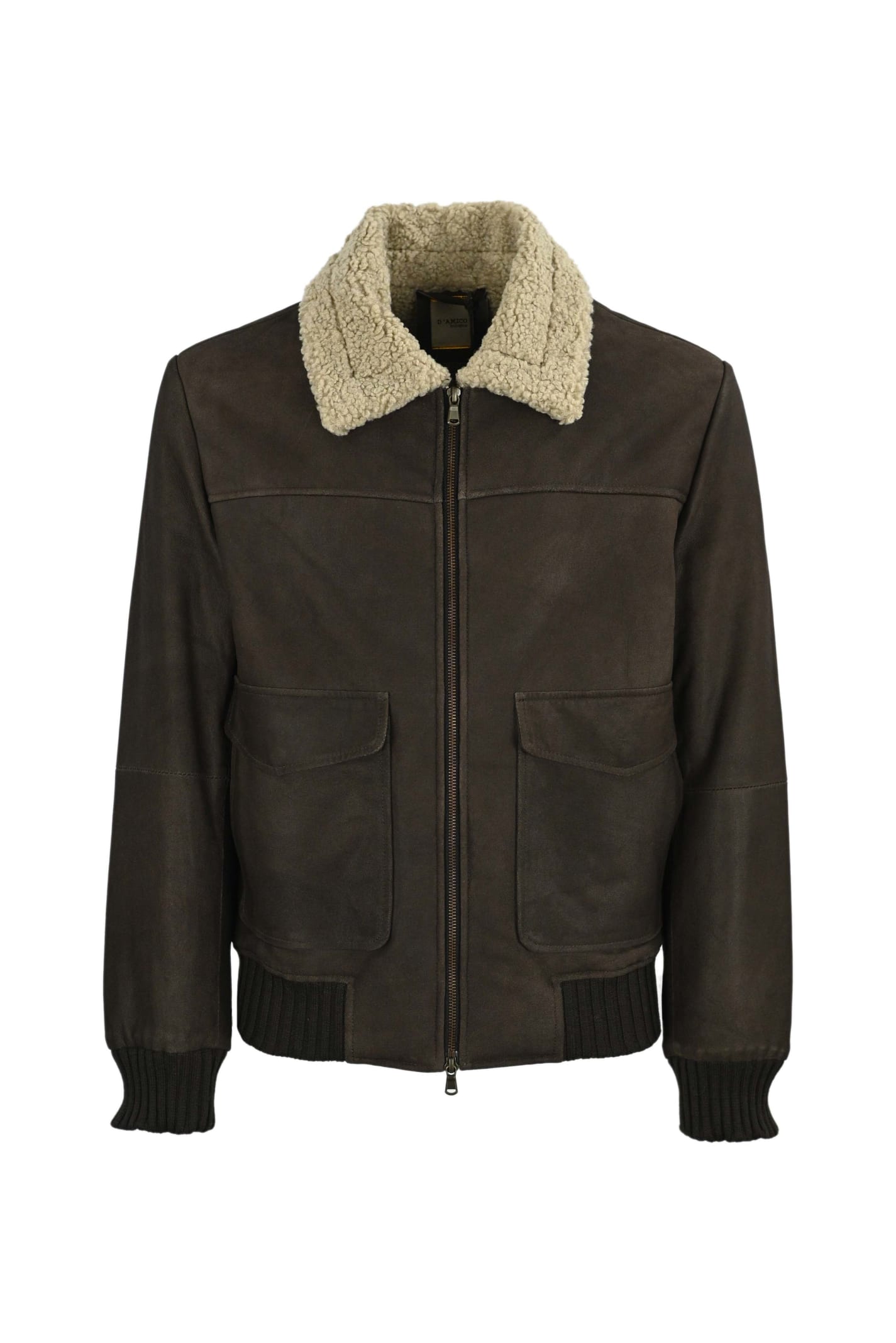 D'Amico Brown Sheep Bomber With Large Pockets And Wool Collar