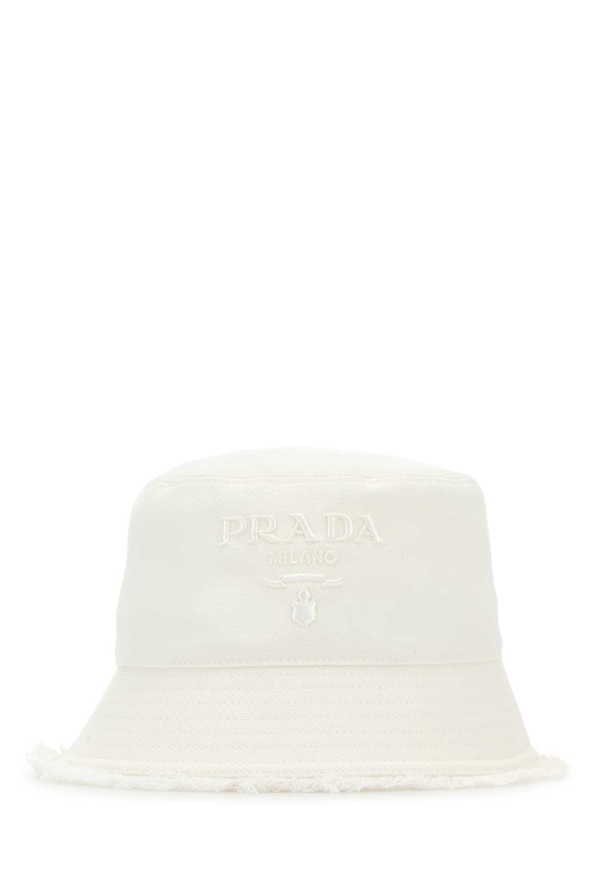 Prada White Denim Bucket Hat In Neutral
