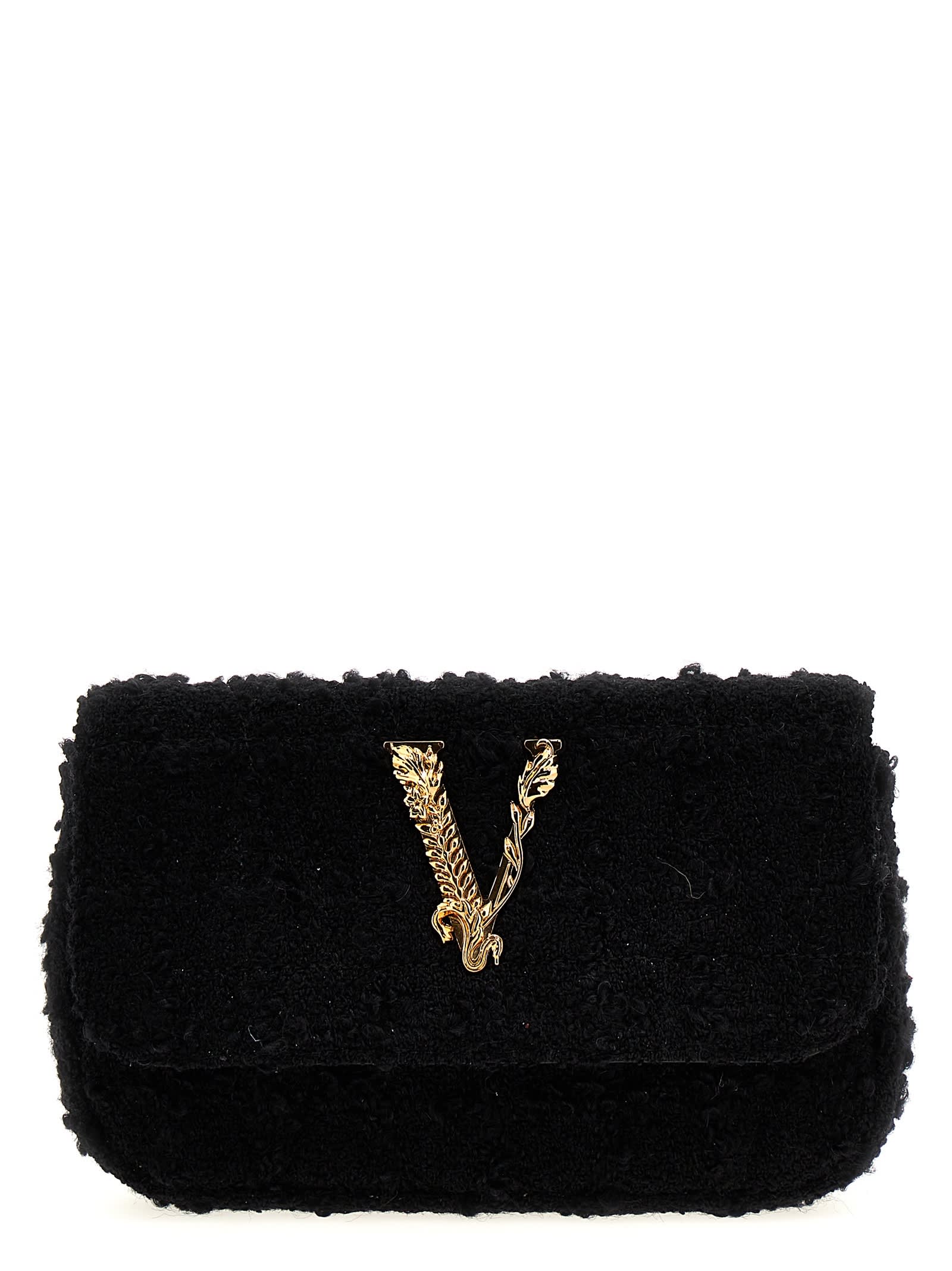 Versace Logo Tweed Crossbody Bag