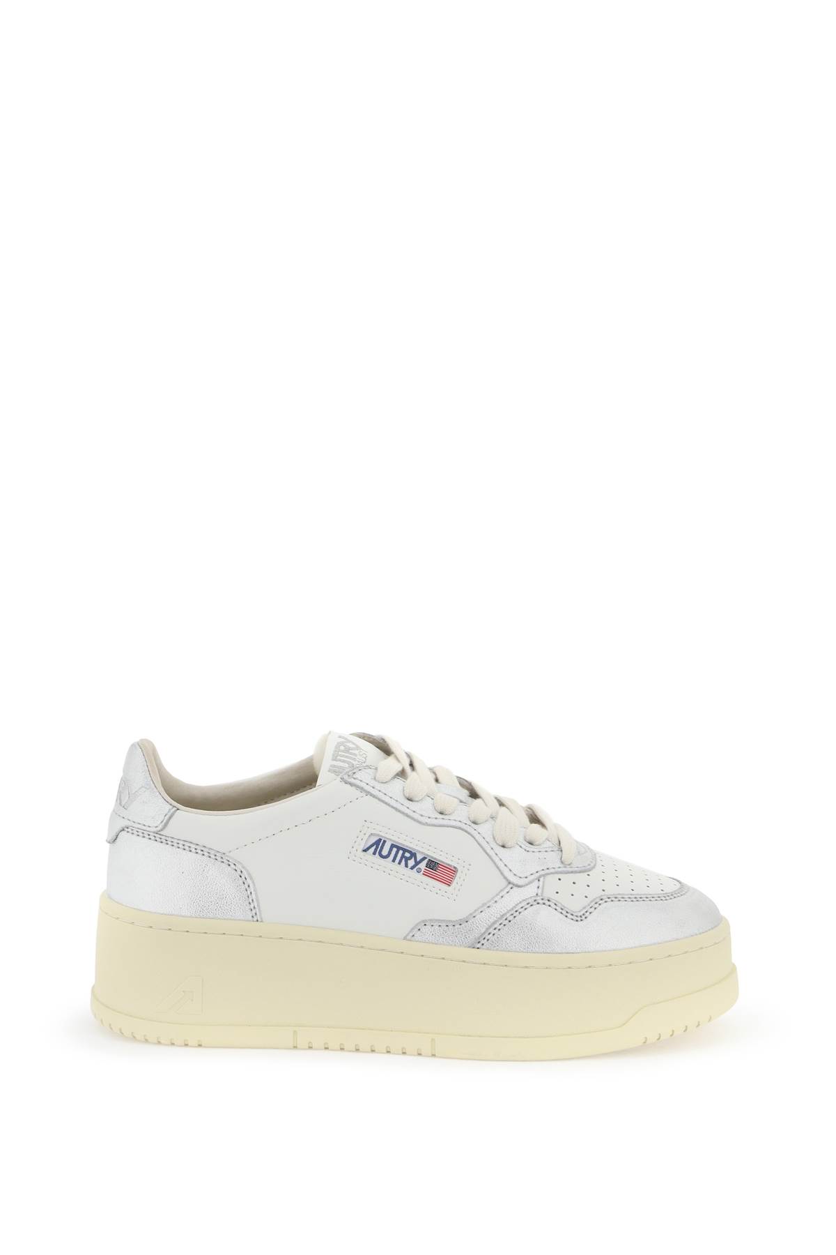 Shop Autry Medalist Low Sneakers In White Silver (silver)