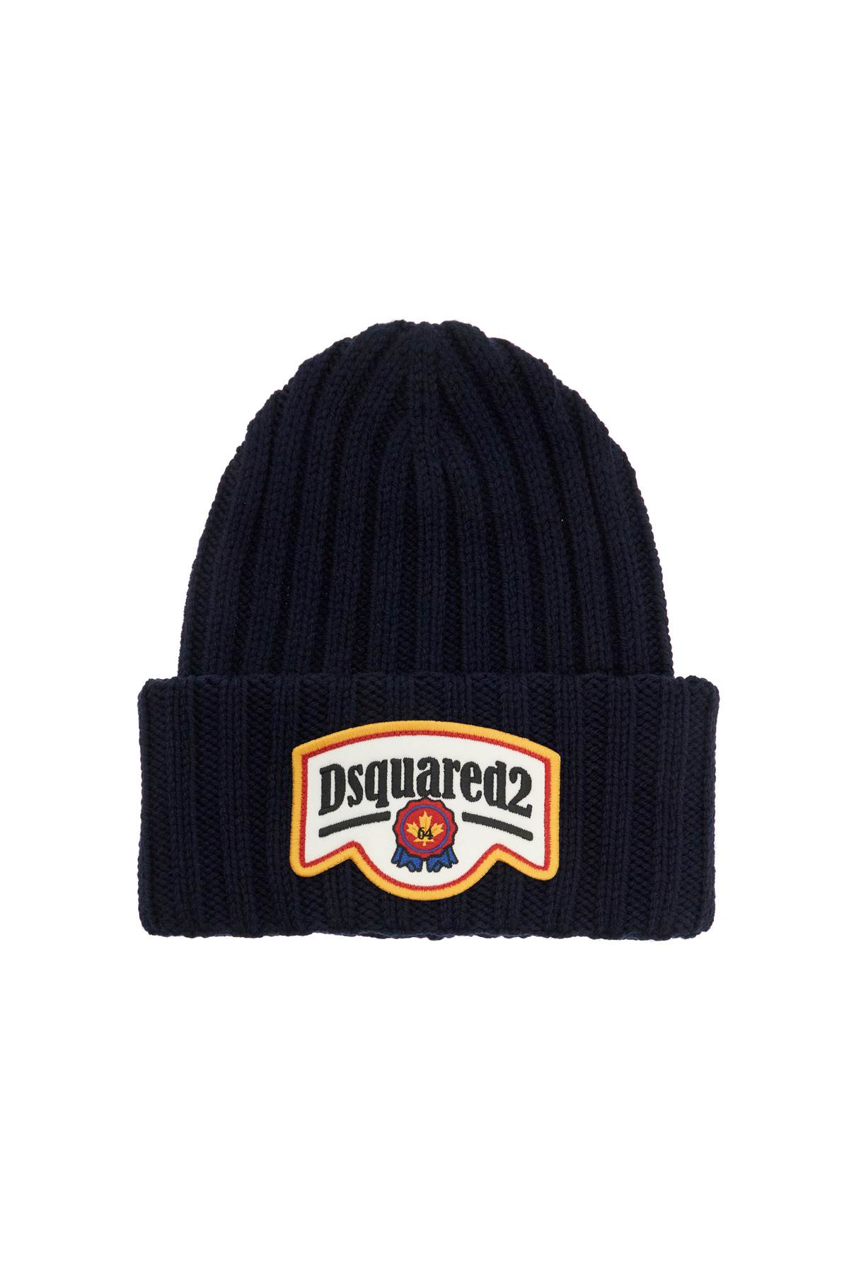 Shop Dsquared2 Beanie Hat With Patch Logo In Navy (blue)