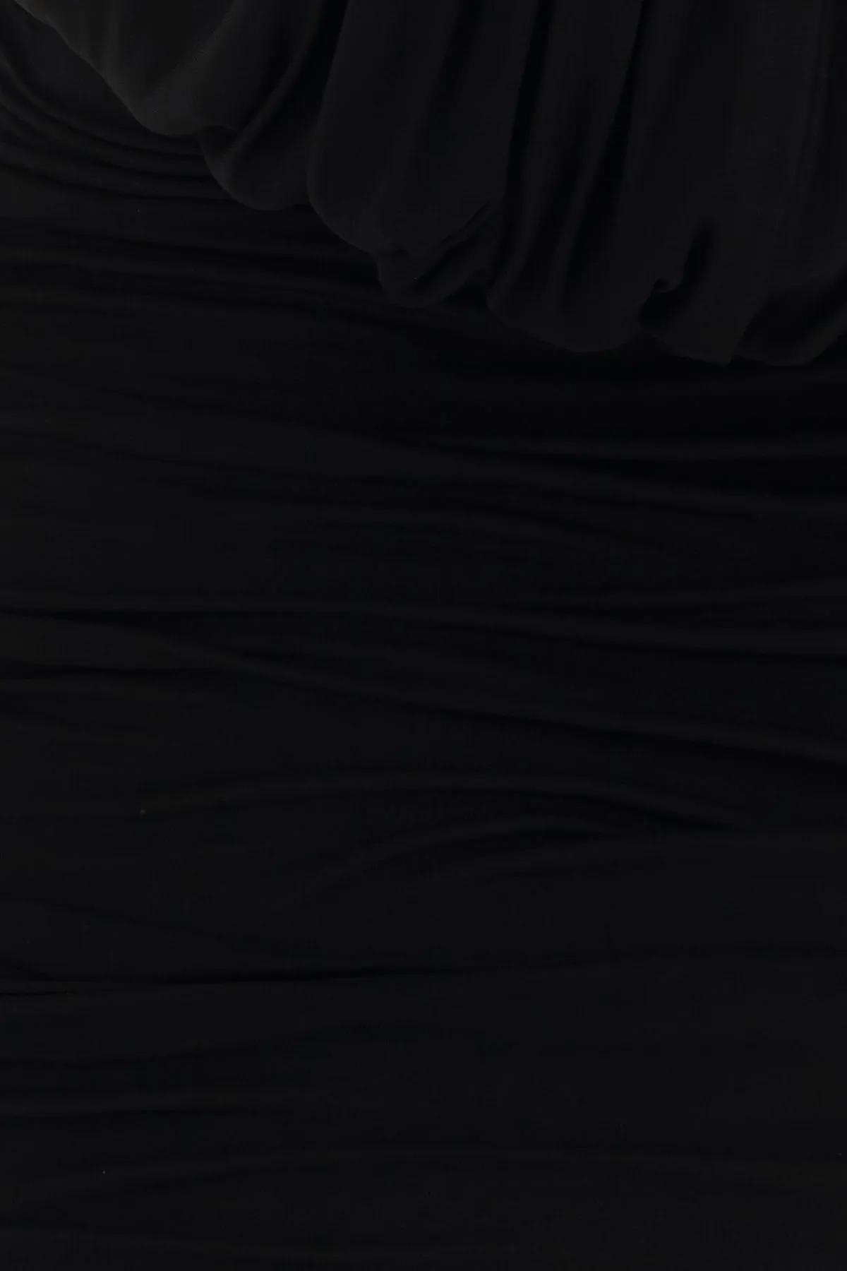 Saint Laurent Ruched V-neck Mini Dress In Black