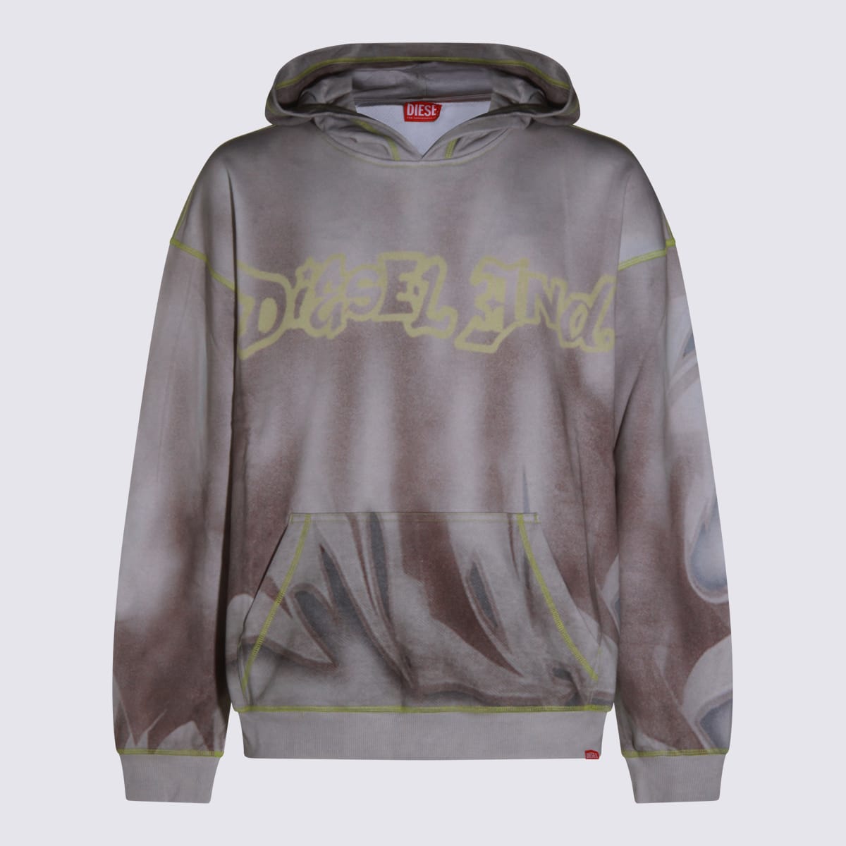 Diesel Hooded Graphic Print Sweatshirt Front Pocket In Gray