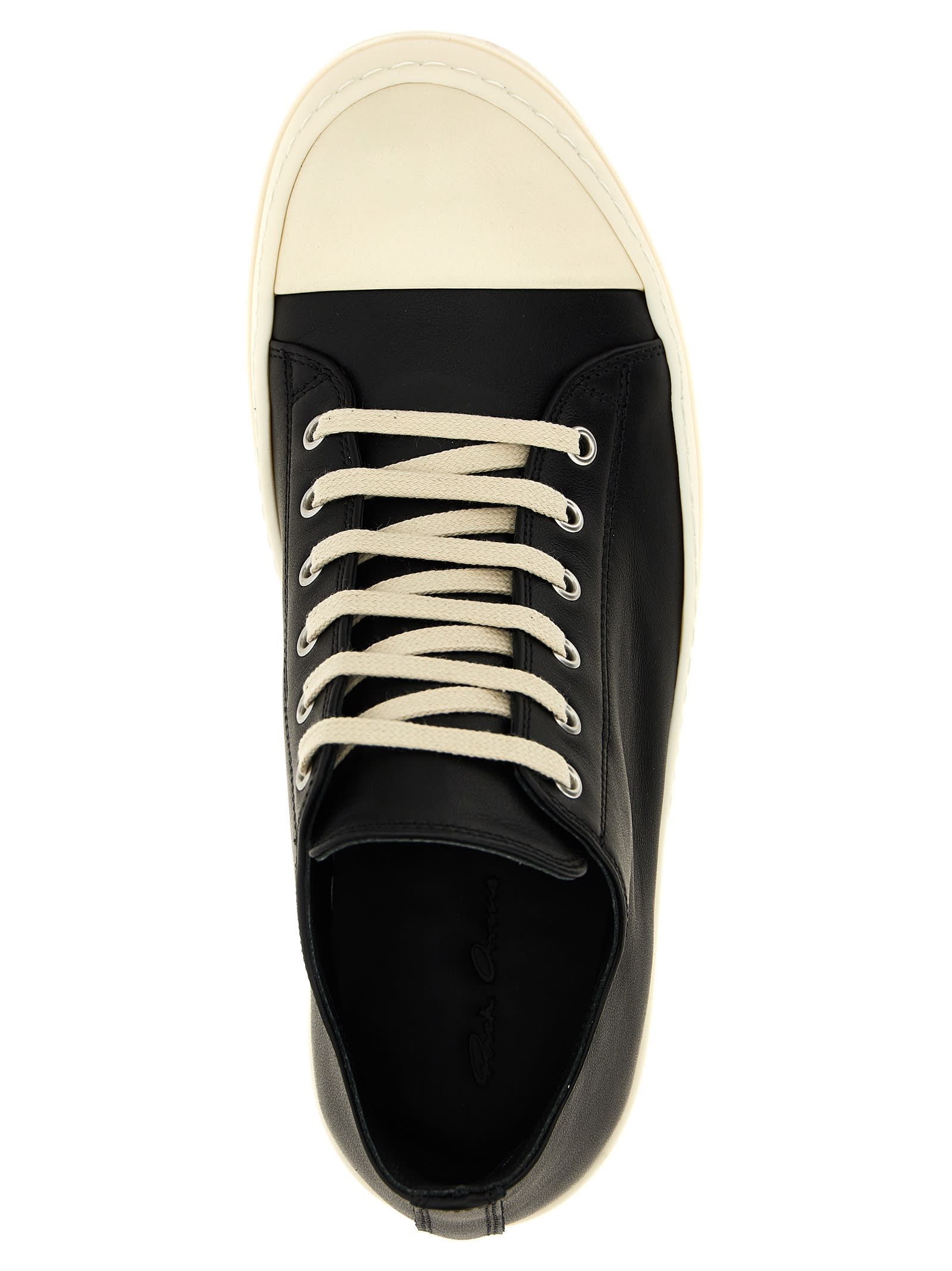 Rick Owens Low-top Round Toe Sneakers With Contrast Sole In Black