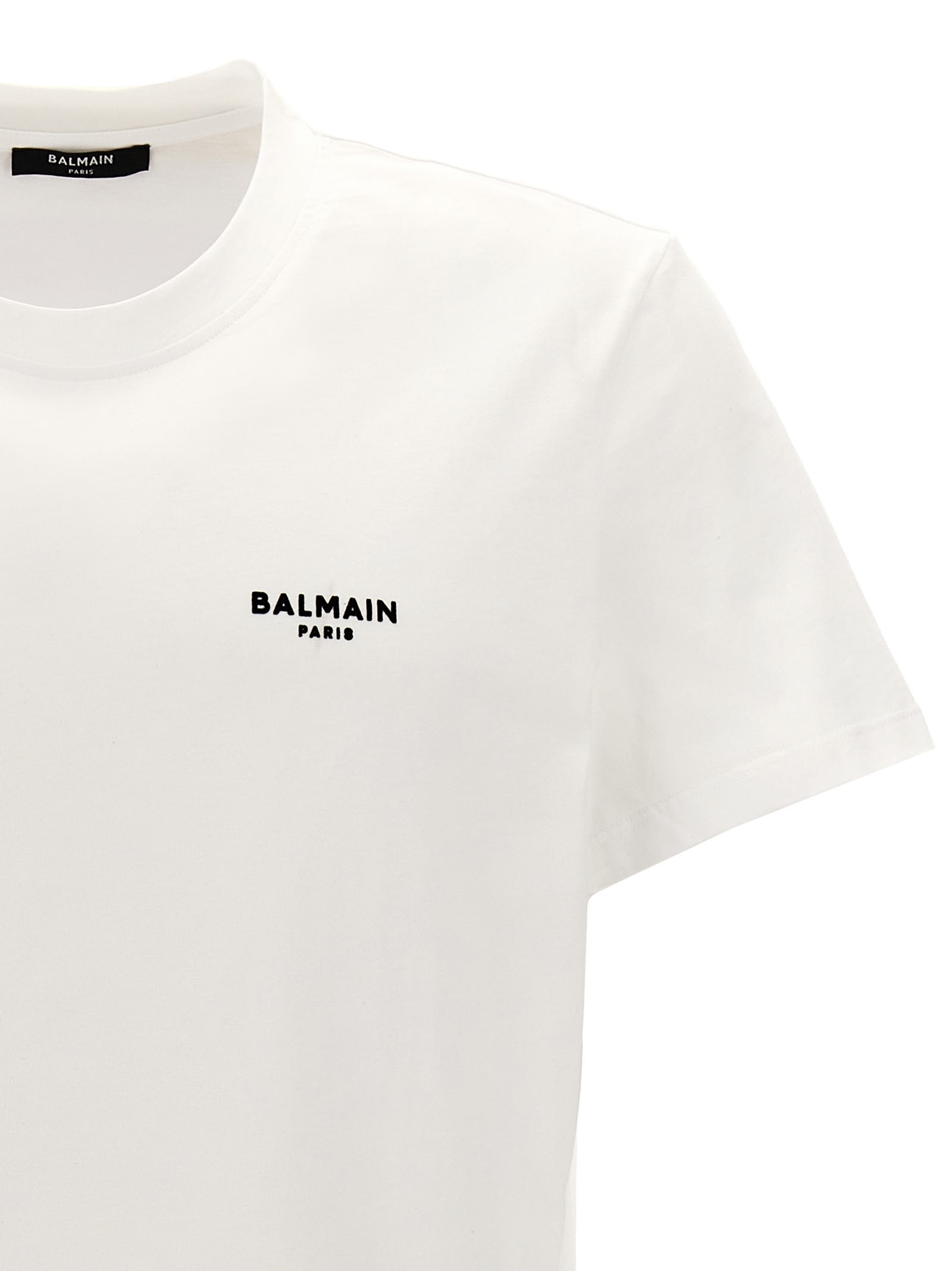 Shop Balmain Flocked Logo T-shirt In White