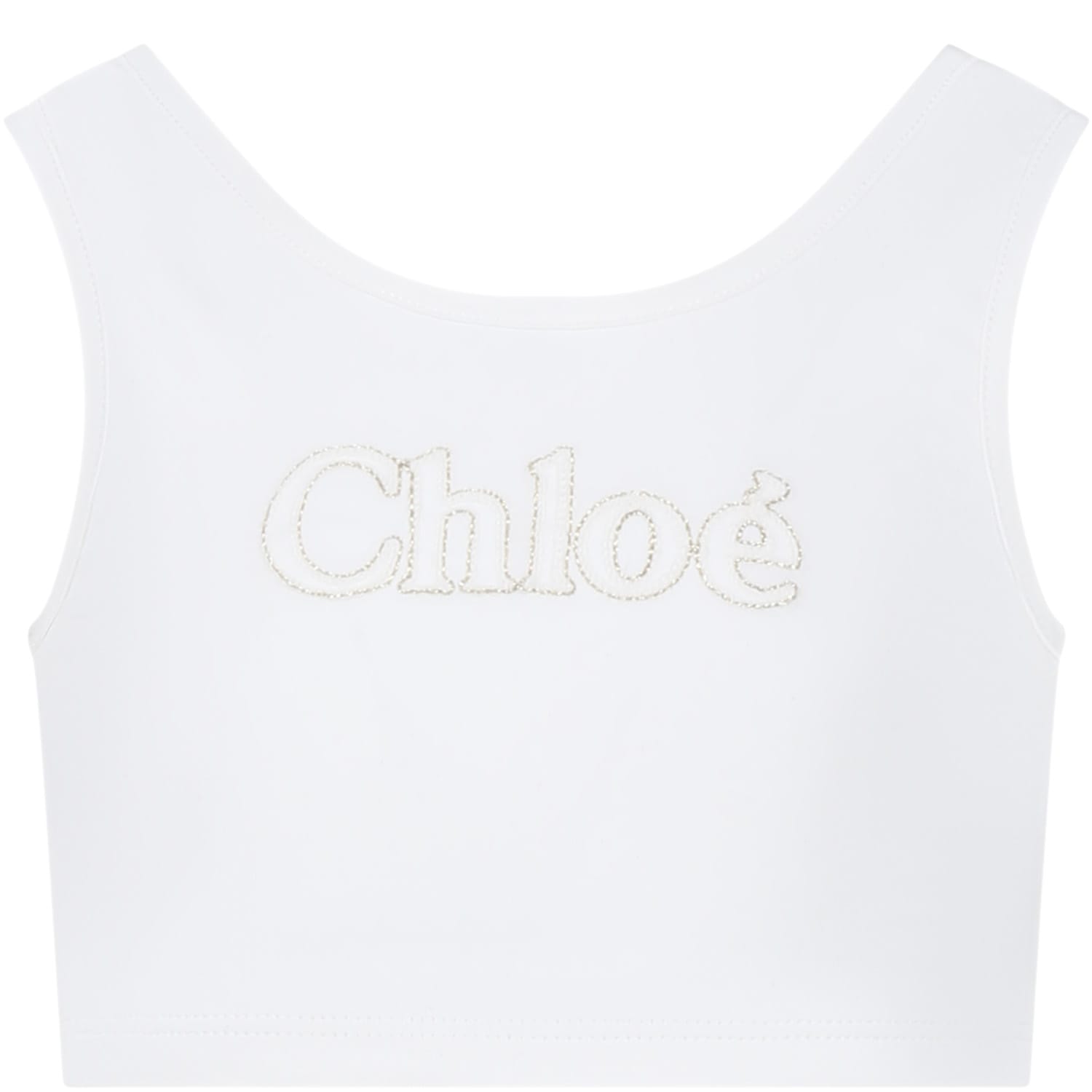 Chloé Kids' White Cotton Top For Girl With Embroidered Logo In Bianco