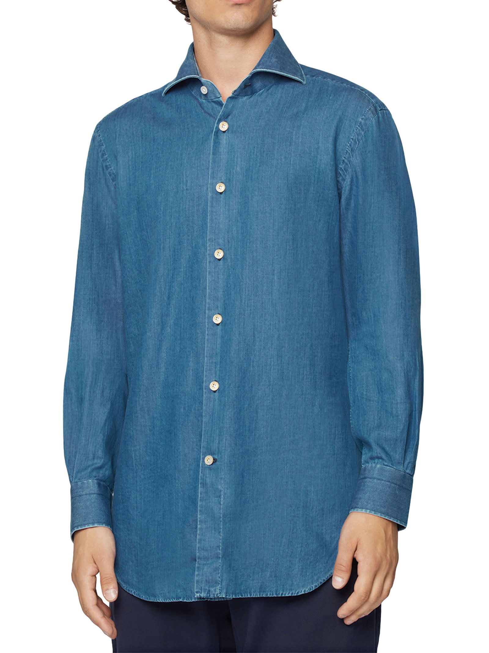 Shop Kiton Shirt Cotton In Blue