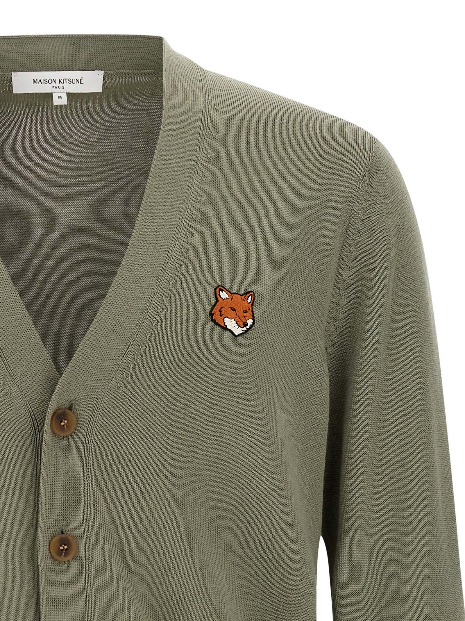 Maison Kitsuné Fox-head Patch Pocket Cardigan In Green