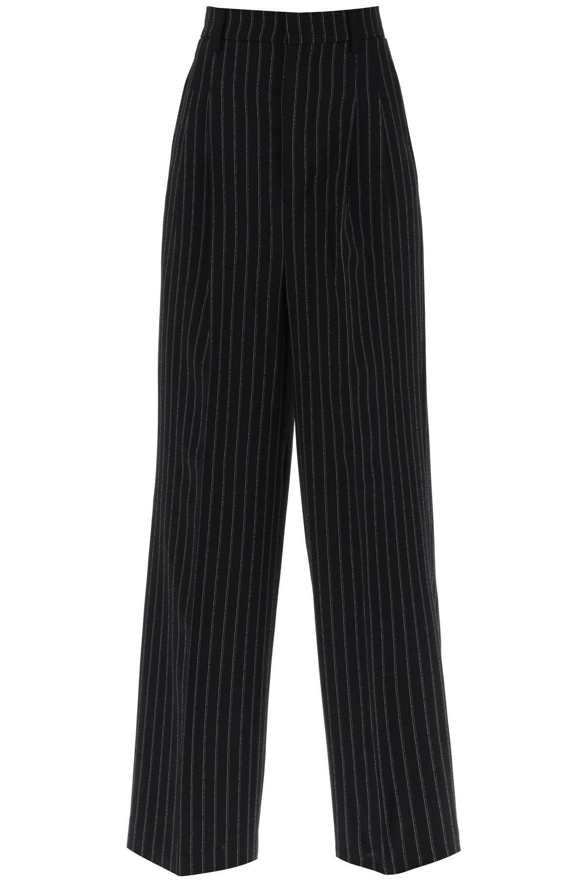 Shop Ami Alexandre Mattiussi Wide-legged Pinstripe Trousers With In Noir Craie (black)