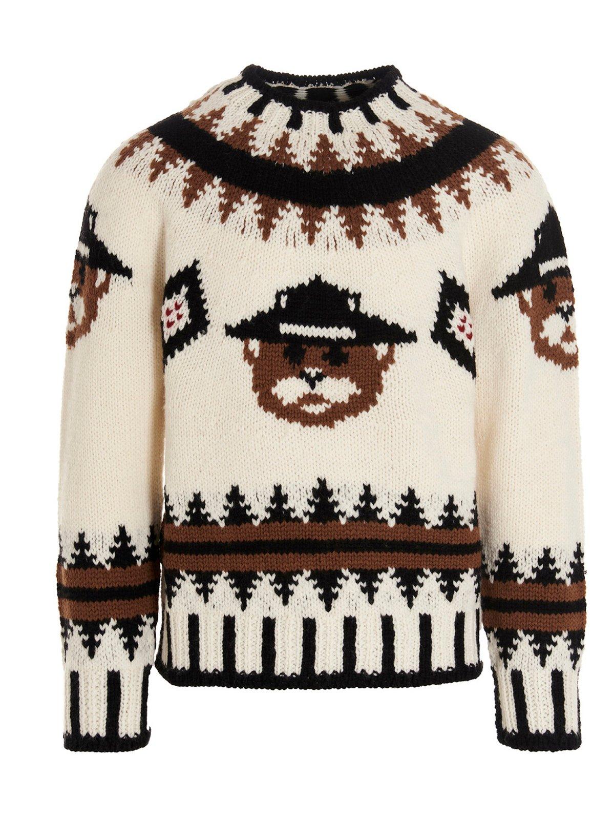 Shop Dsquared2 Teddy Bear Intarsia Knitted Jumper In White