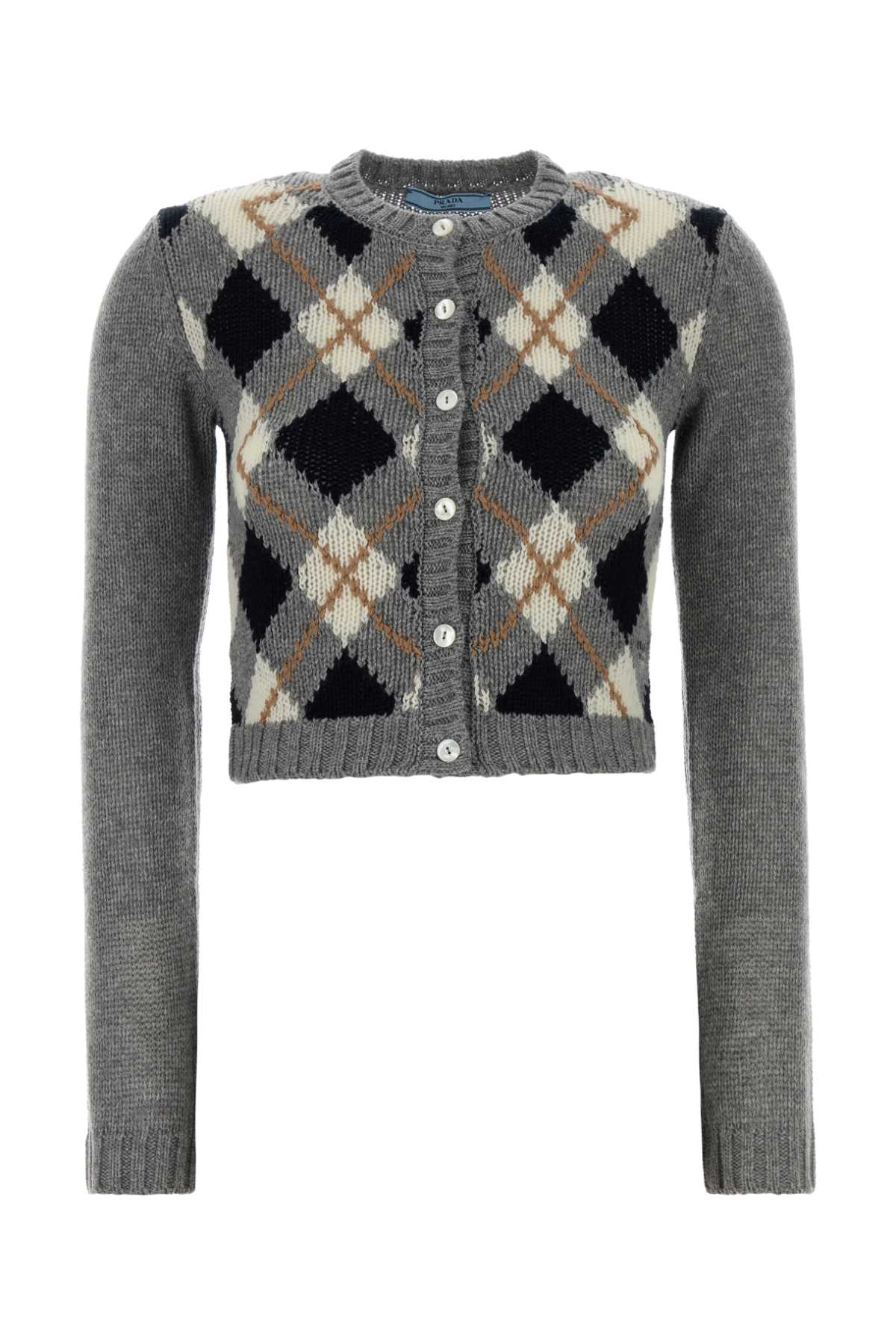 Prada Grey Cashmere Cardigan In Gray
