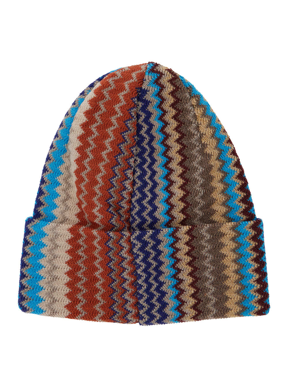 Missoni Multicolor Beanie With Zigzag Motif In Wool Blend Man In Blue