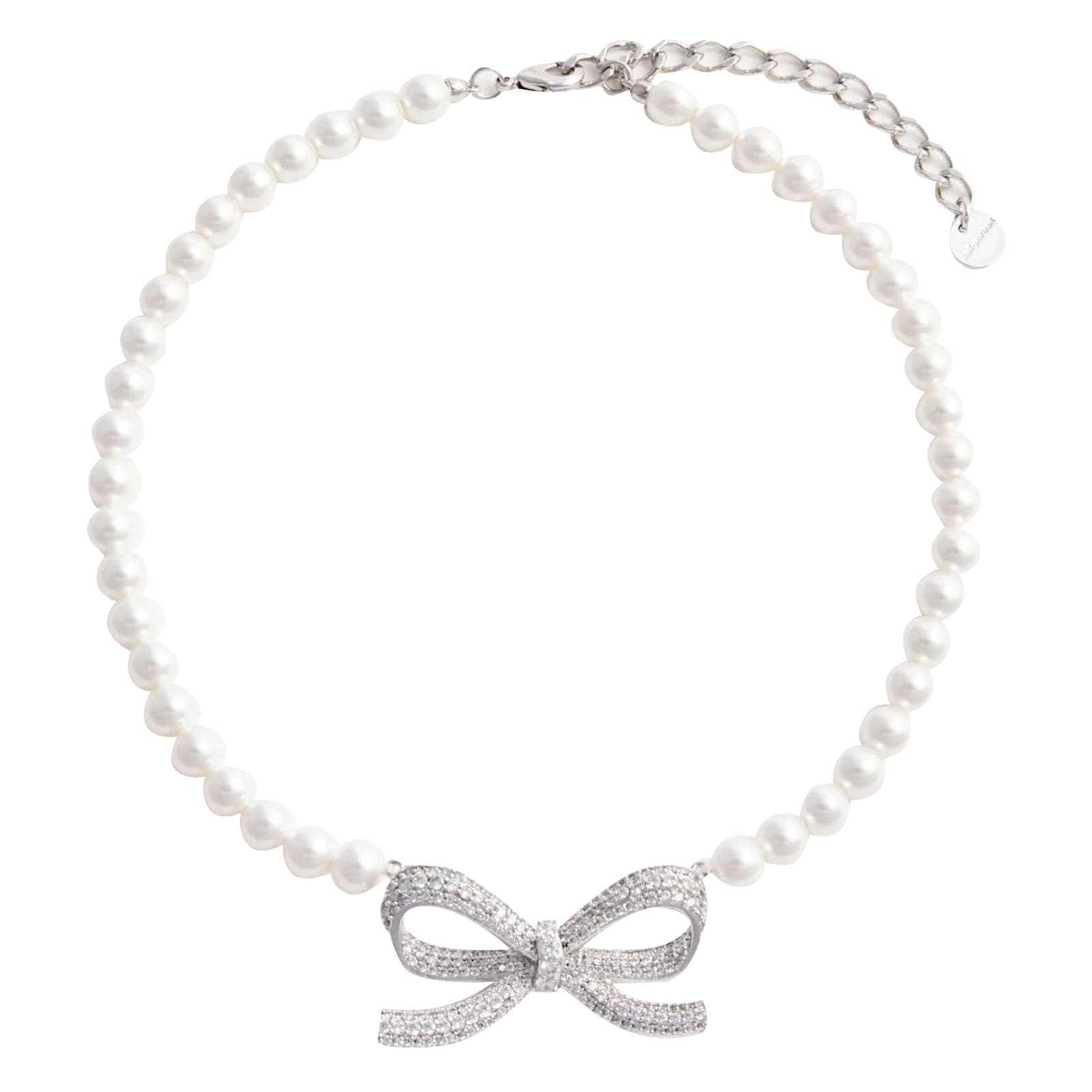 Self-portrait Lustrous Pearl Necklace With Bow-shaped Pendant In Metallic
