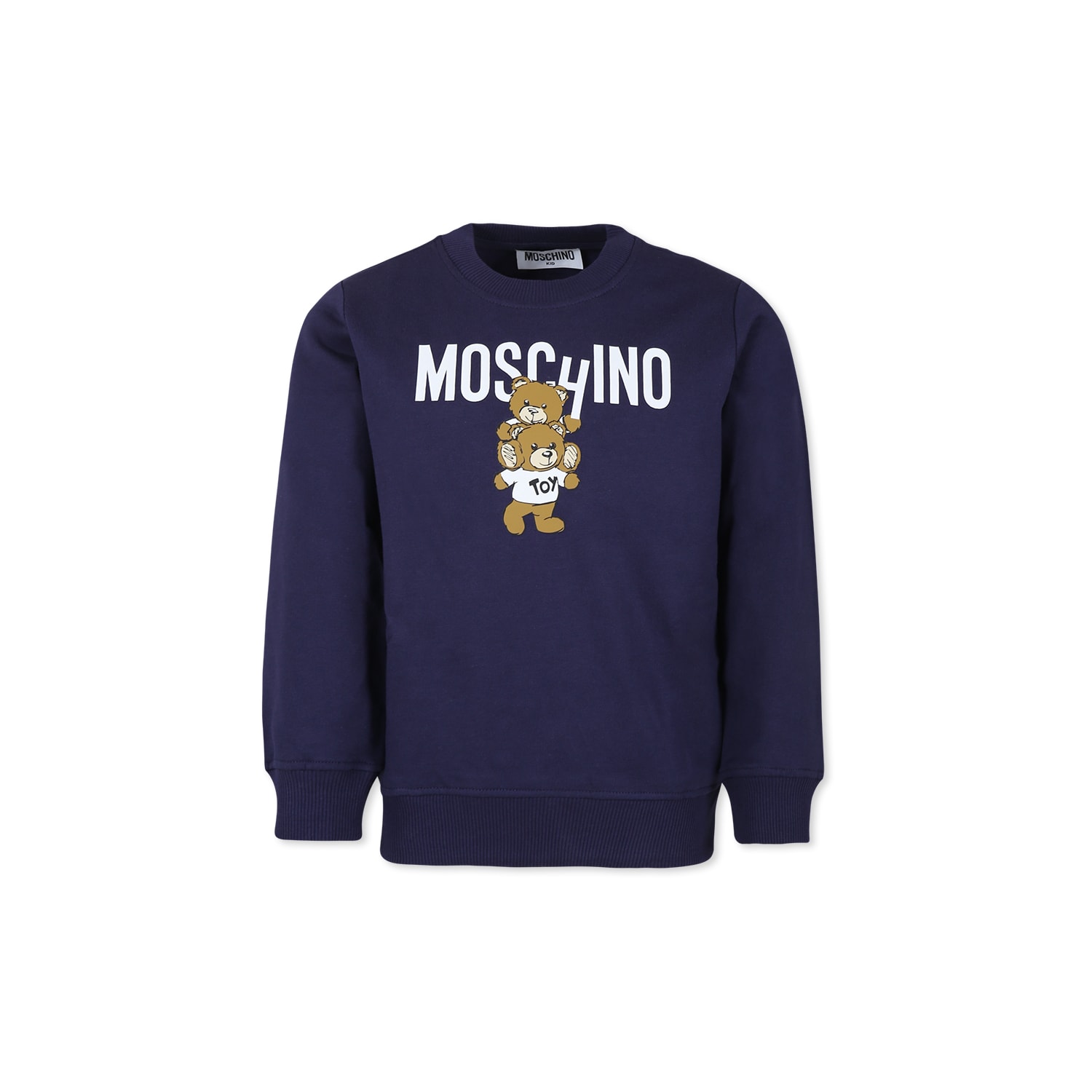 Shop Moschino Blue Sweatshirt For Kids With Two Teddy Bears