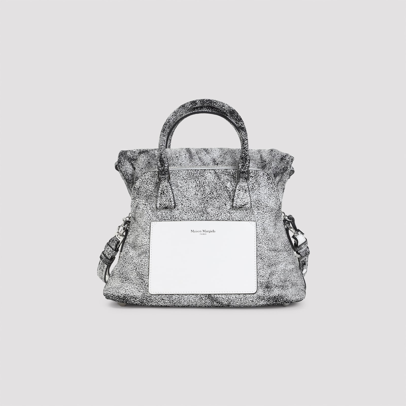 Maison Margiela Textured Leather Shoulder Bag With Top Handles In Silver