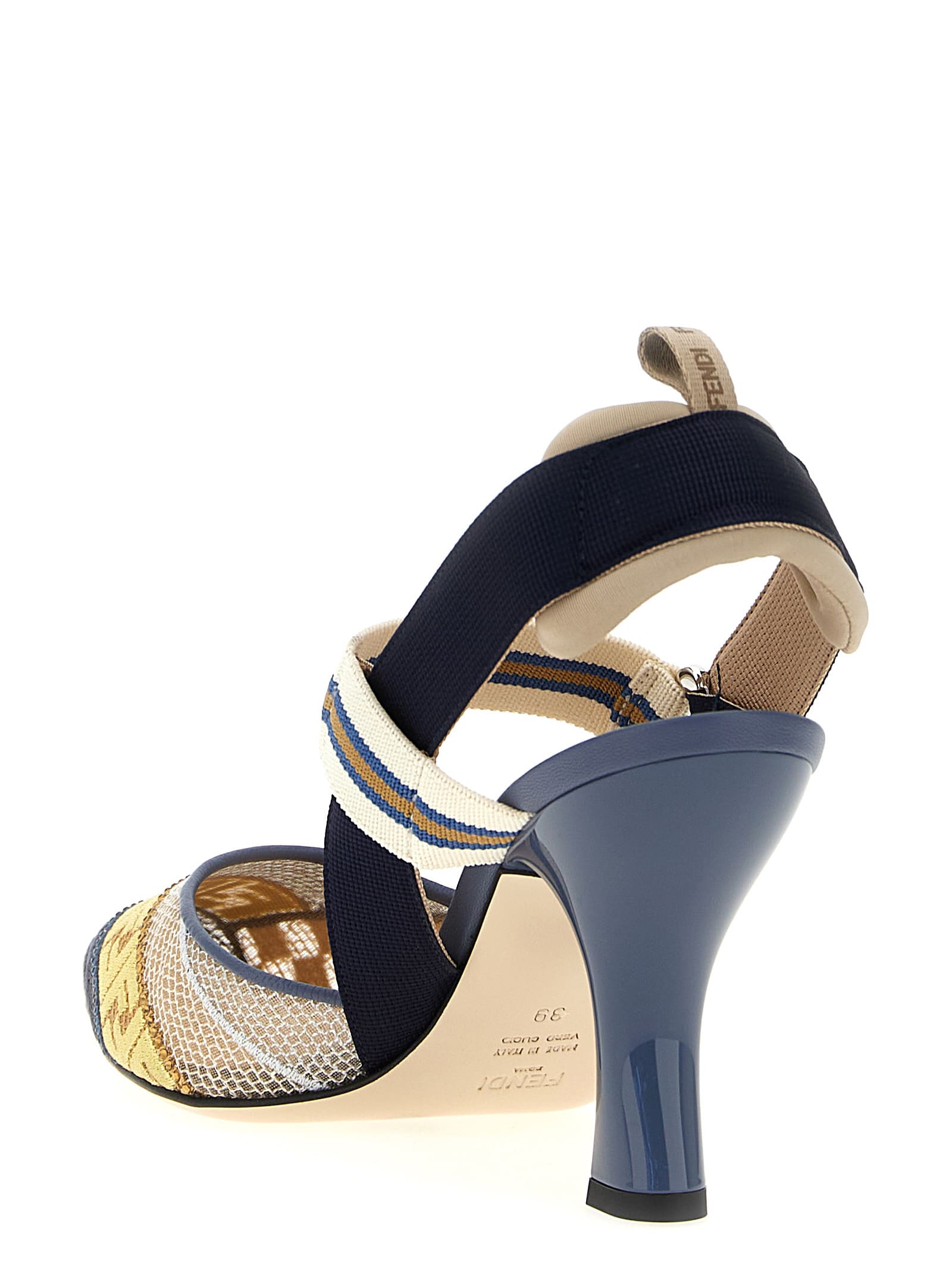 Fendi 'strappy Pointed Toe Pump With Patterned Design' In Blue