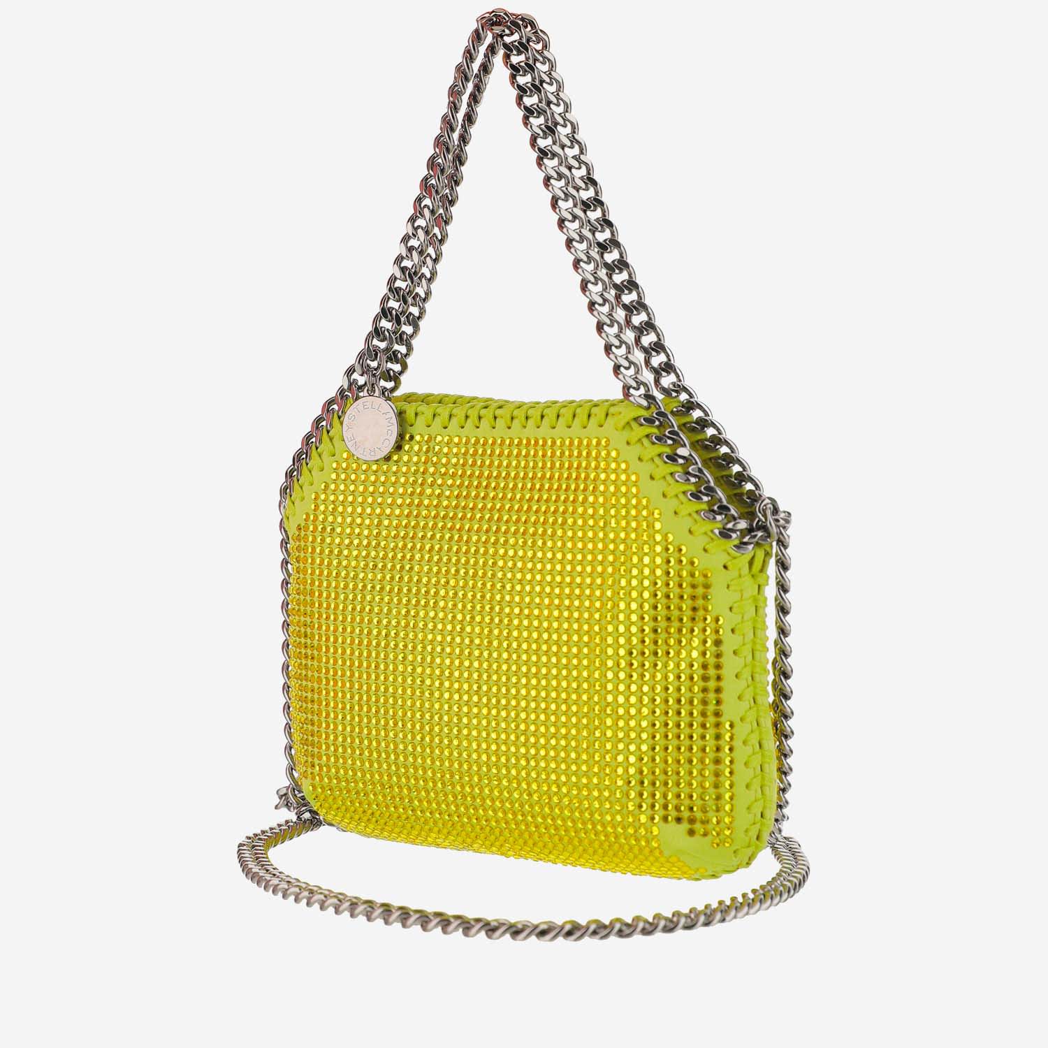 Shop Stella Mccartney Mini Shoulder Bag With All-over Crystals In Oxide Yellow