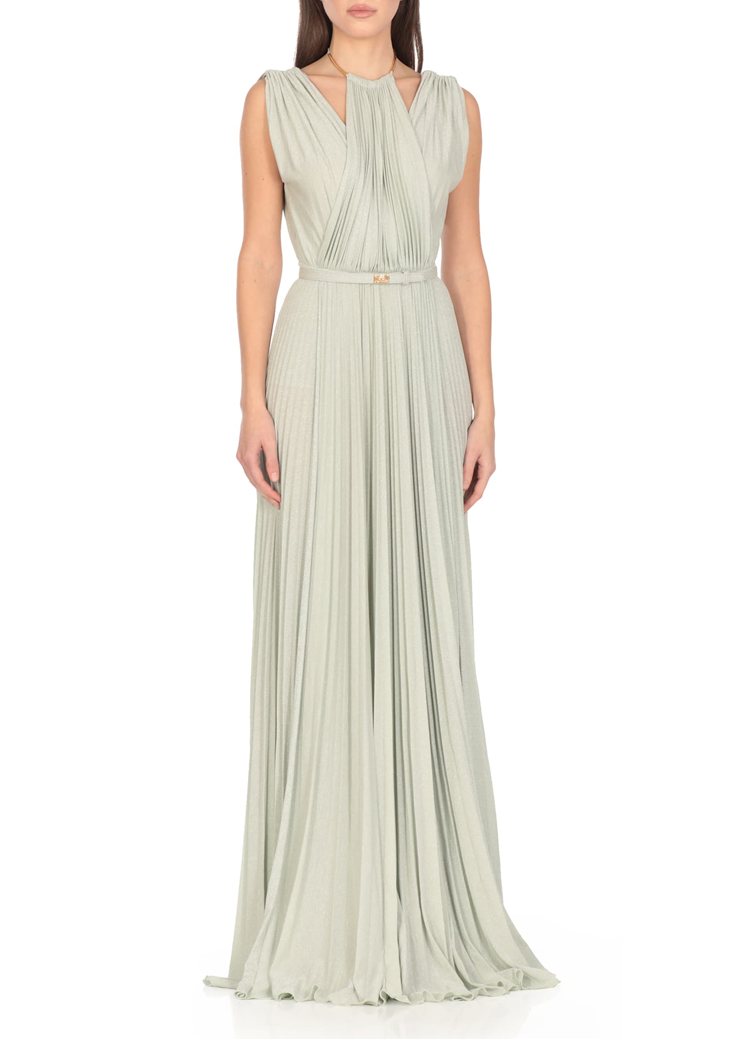 Elisabetta Franchi Red Carpet Dress Made Of Lurex Jersey Fabric With Belt
