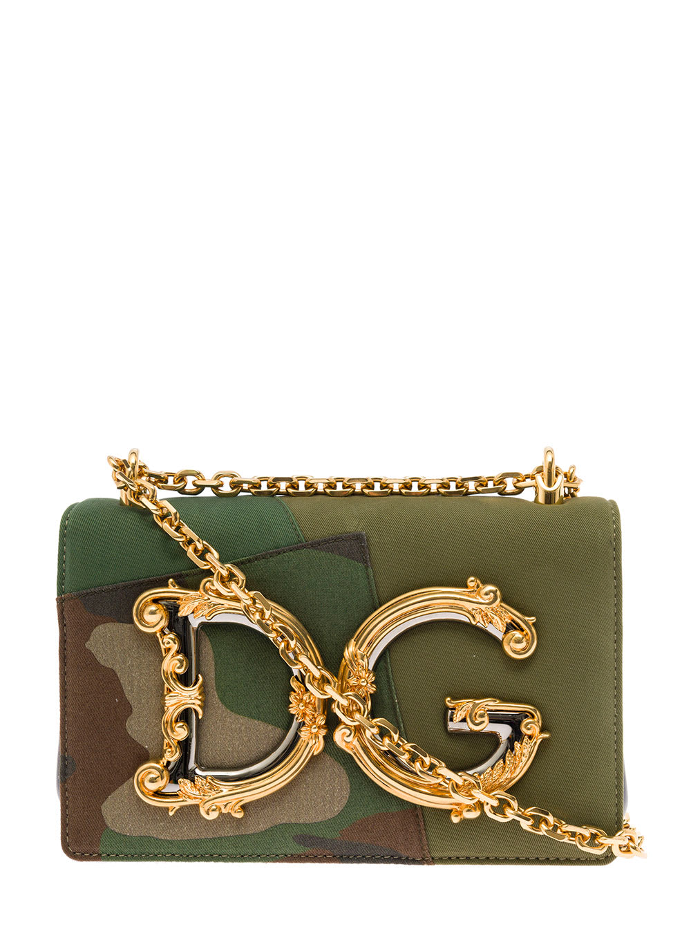 Dolce & Gabbana Womans Dg Girl Leather And Camouflage Fabric Crossbody Bag