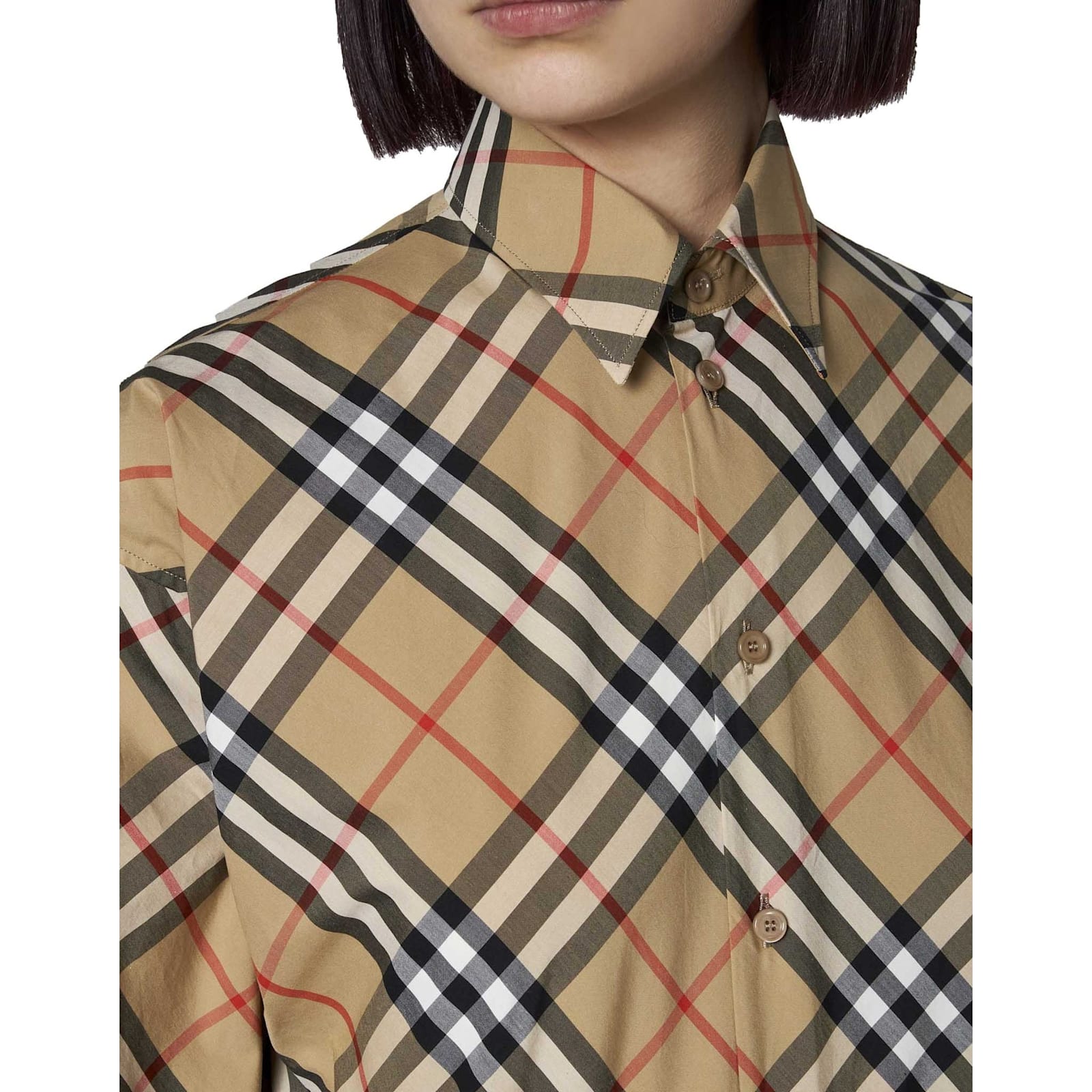 Burberry Check Cotton Shirt Women In Brown
