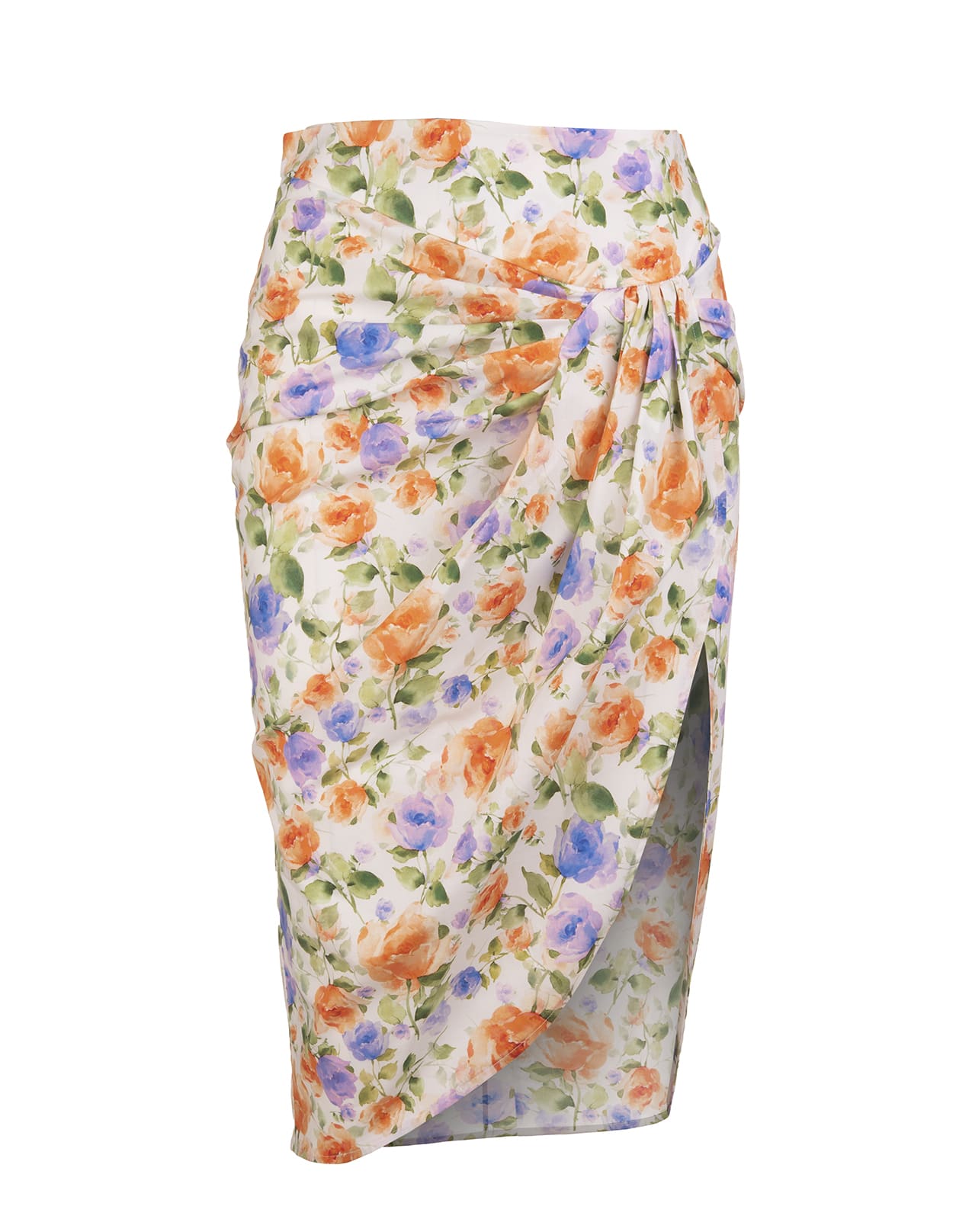 Giuseppe di Morabito Midi Skirt With Draping And All-over Lilac And Orange Floral Print