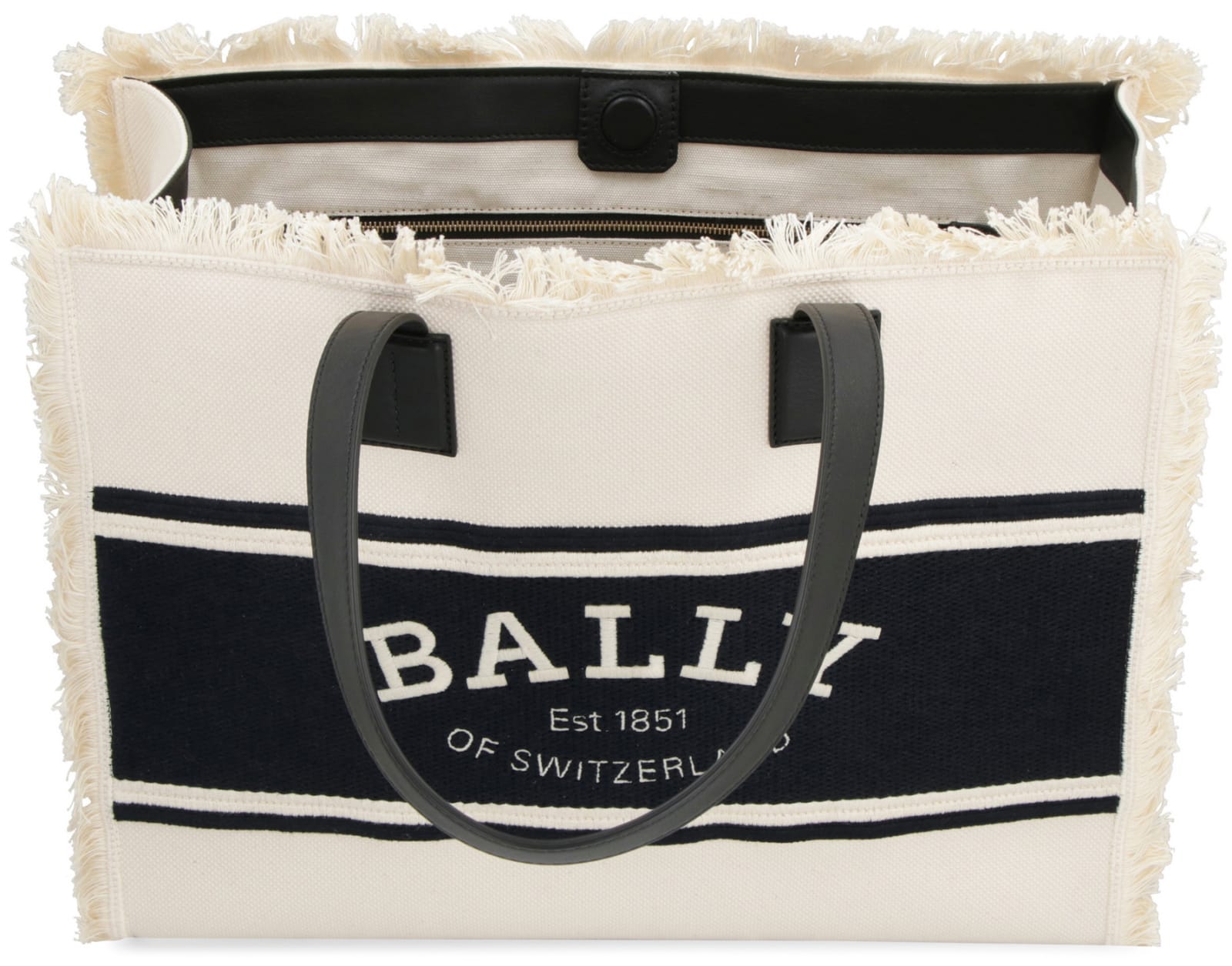Shop Bally Logo Fringed Totte In Natural/nero