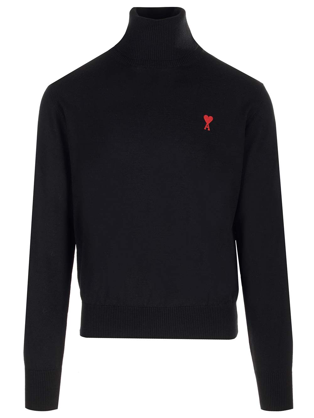 Shop Ami Alexandre Mattiussi Turtleneck Rib Trim Logo Jumper In Black