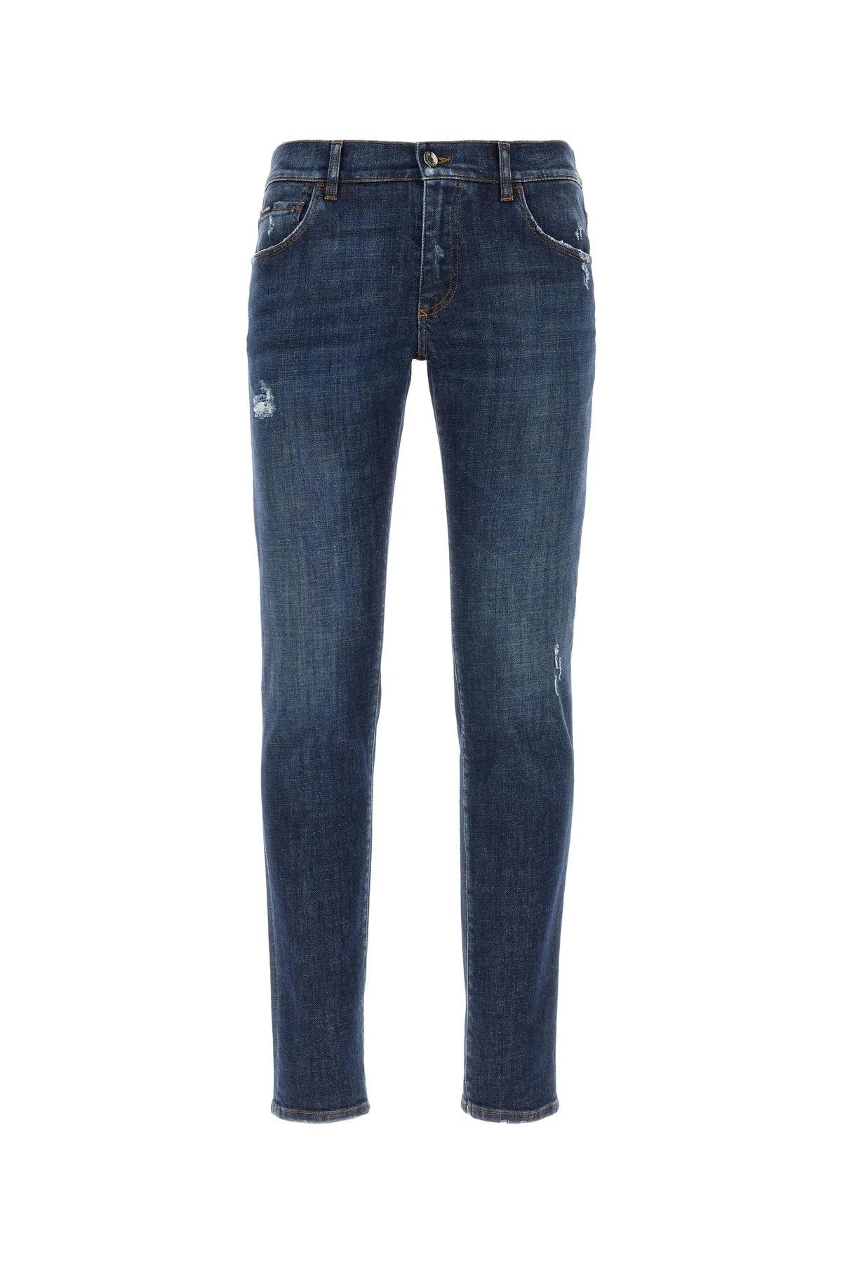 Dolce & Gabbana Blue Stretch Denim Jeans In Pattern