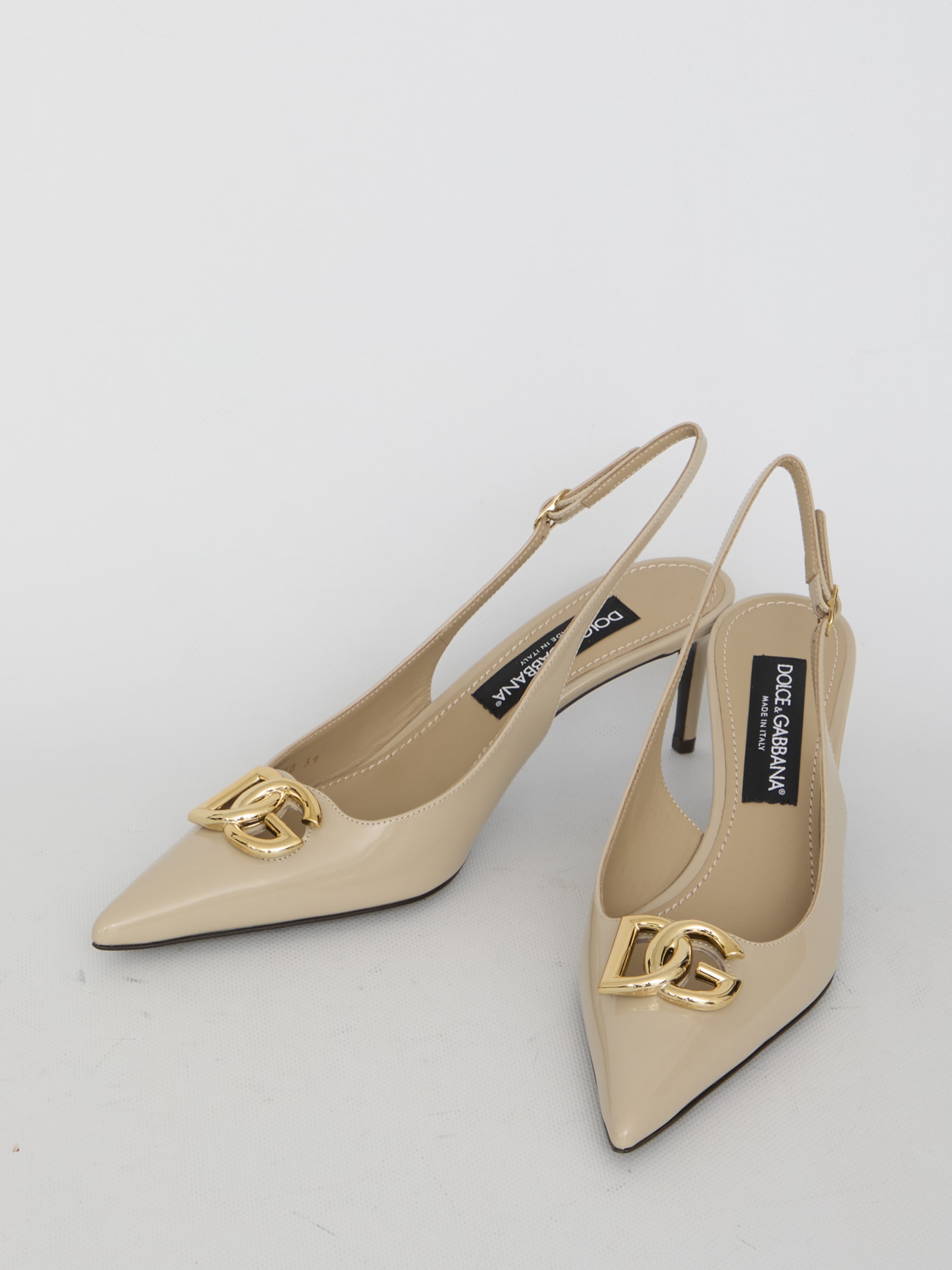 Shop Dolce & Gabbana Slingback In Shiny Leather In Neutrals