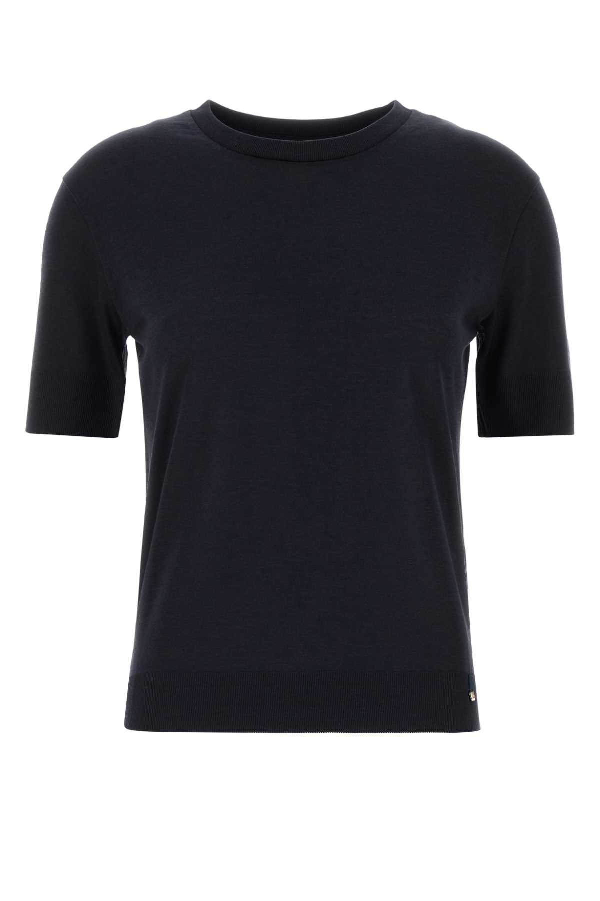 Herno Black Crewneck T-shirt With Logo Plaque On The Front In Cotton Blend Woman In Blue